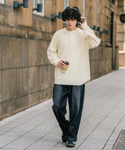 オーバーサイズ T/Cワッフルヘンリーネック長袖Tシャツ 14620