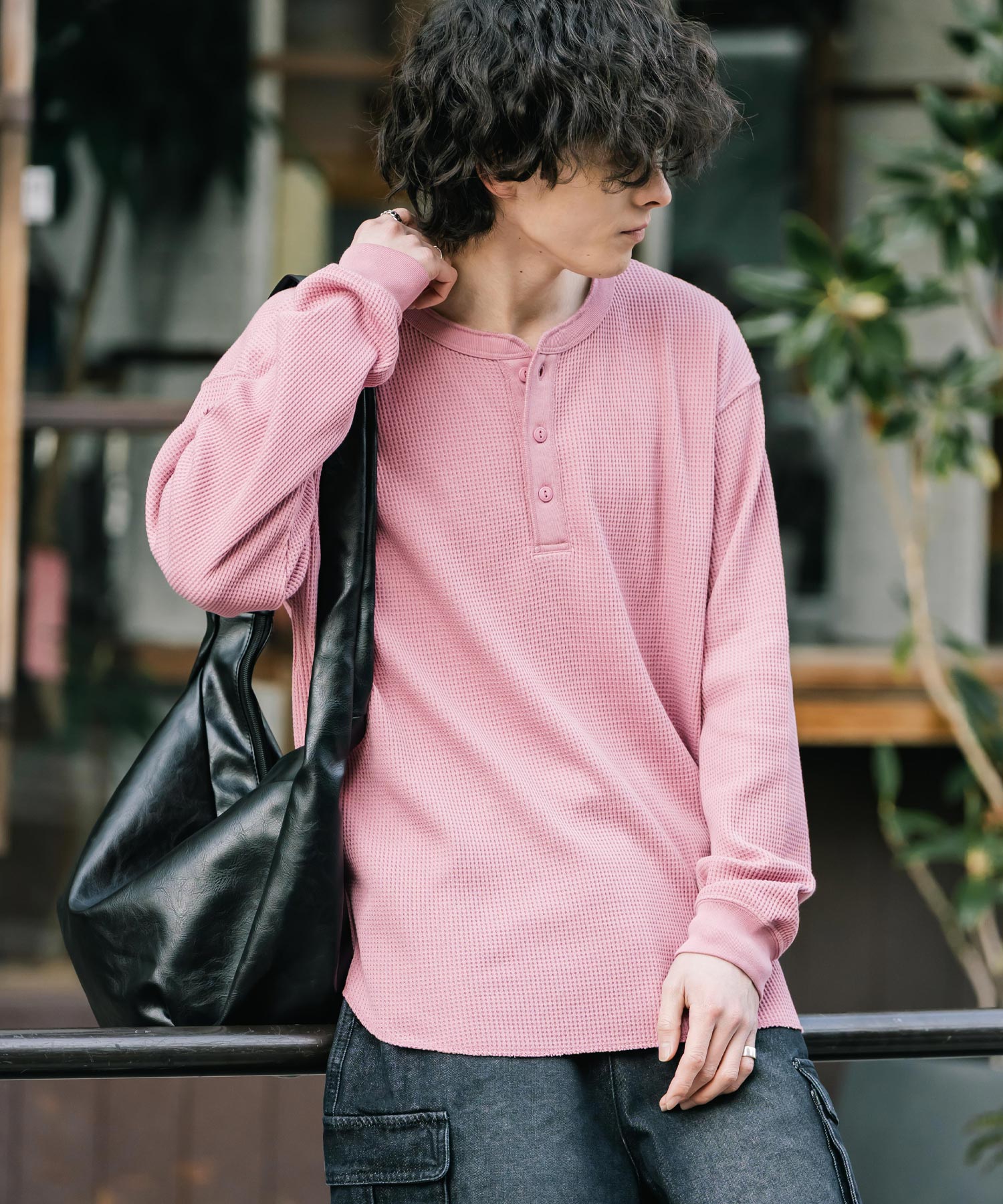 Cワッフルヘンリーネック長袖Tシャツ 14620