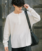 オーバーサイズ T/Cワッフルヘンリーネック長袖Tシャツ 14620