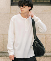 オーバーサイズ T/Cワッフルヘンリーネック長袖Tシャツ 14620