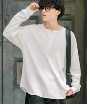 オーバーサイズ T/Cワッフルヘンリーネック長袖Tシャツ 14620