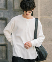 オーバーサイズ T/Cワッフルヘンリーネック長袖Tシャツ 14620