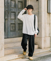 オーバーサイズ T/Cワッフルヘンリーネック長袖Tシャツ 14620