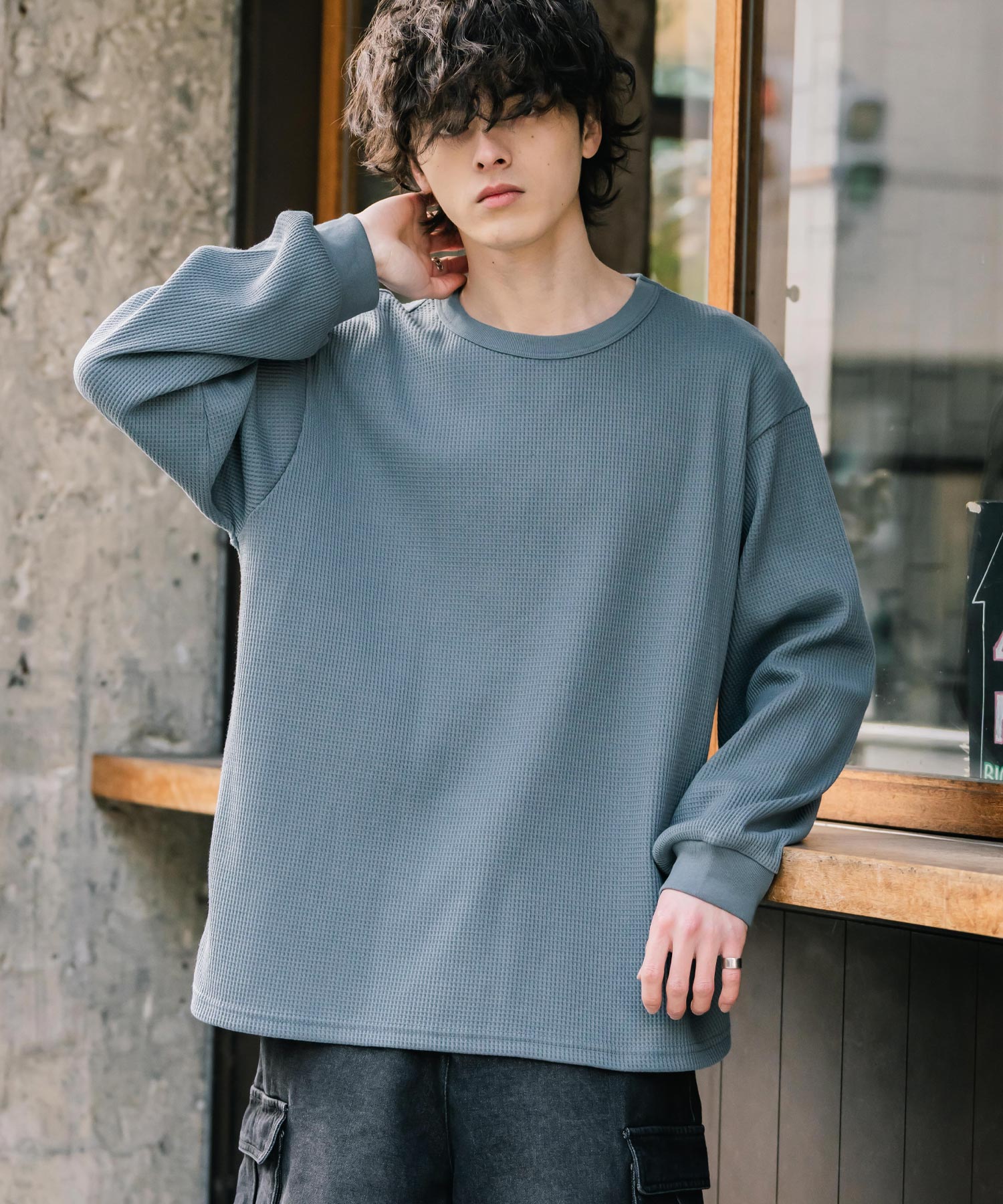 19138✨️ロロピアーナ Lサイズ コットン ワッフル生地 長袖ポロシャツ ロンT 長袖Tシャツ メンズ ワッフル生地 無地 M L LL 3L サーマルT