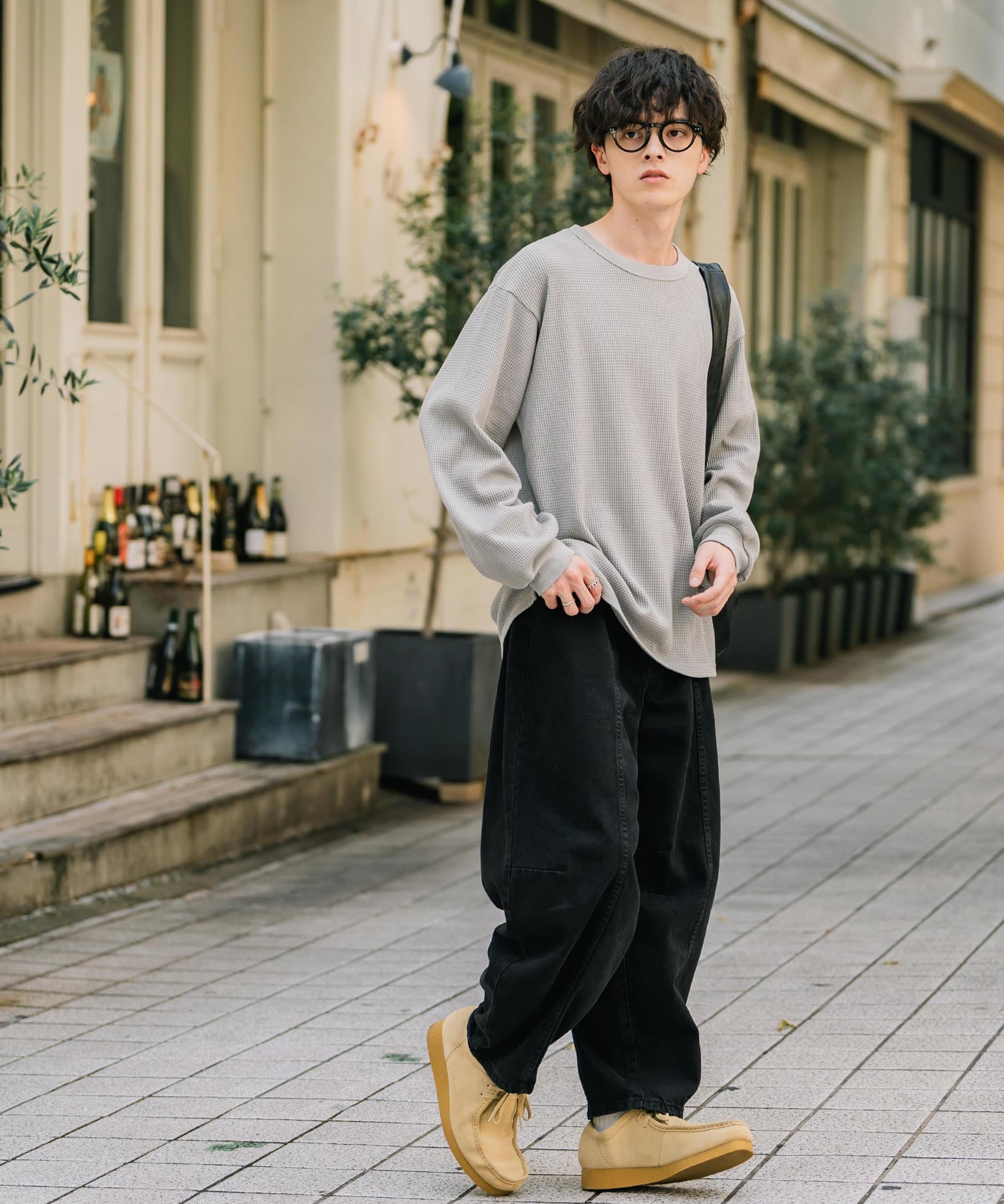 オーバーサイズ T/Cワッフルクルーネック長袖Tシャツ 14621