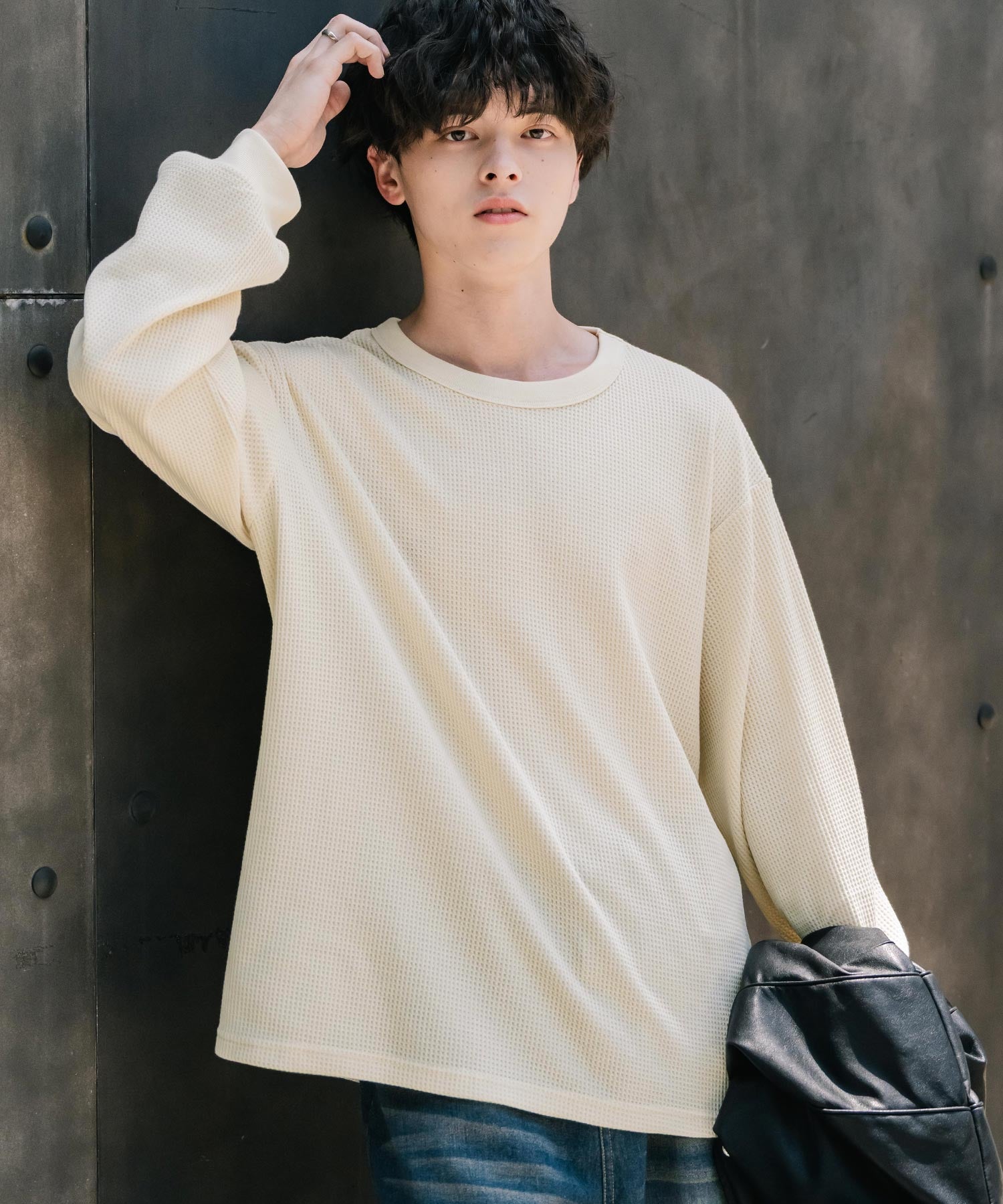 オーバーサイズ T/Cワッフルクルーネック長袖Tシャツ 14621
