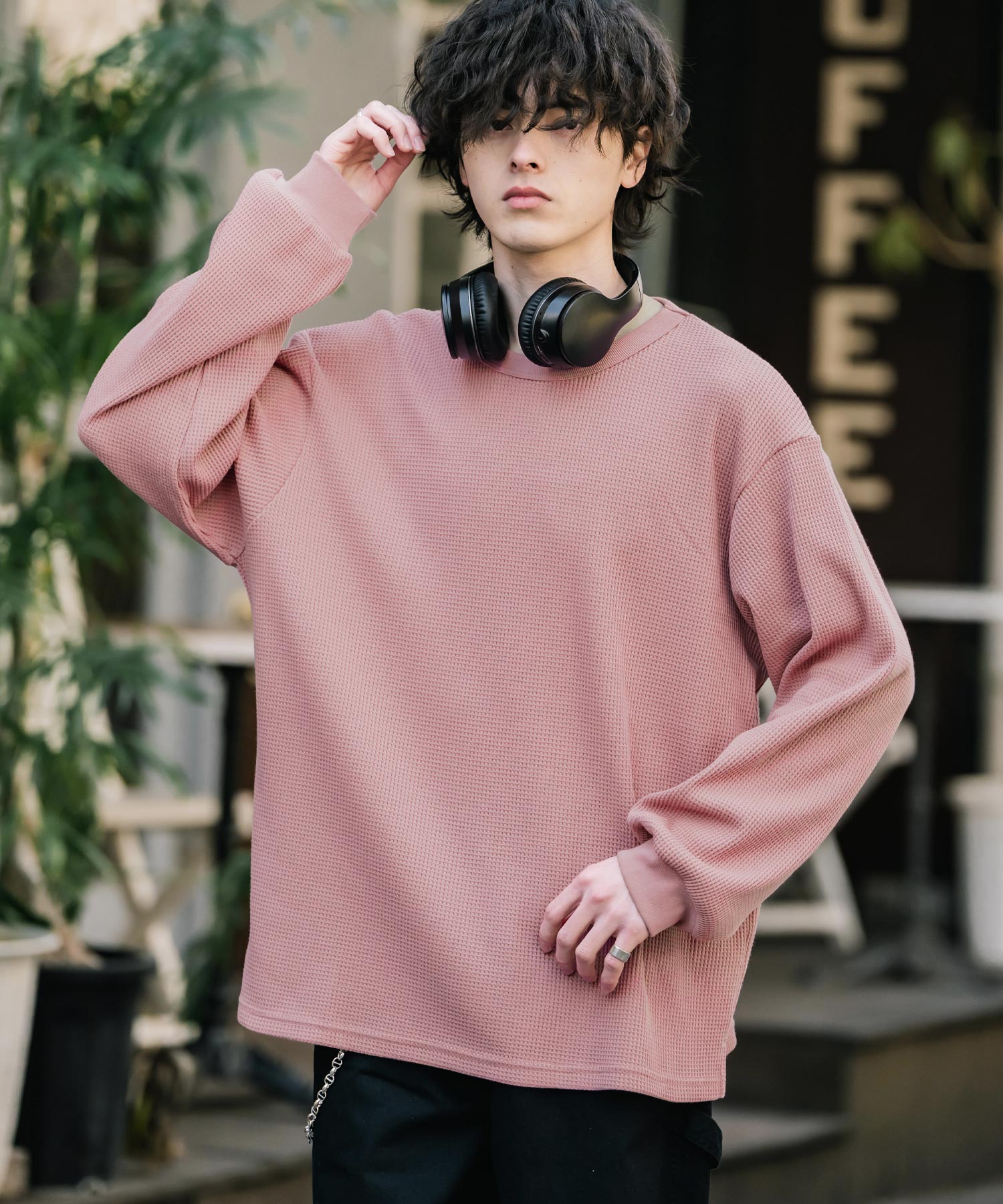 新色追加 オーバーサイズ T/Cワッフルクルーネック長袖Tシャツ 14621