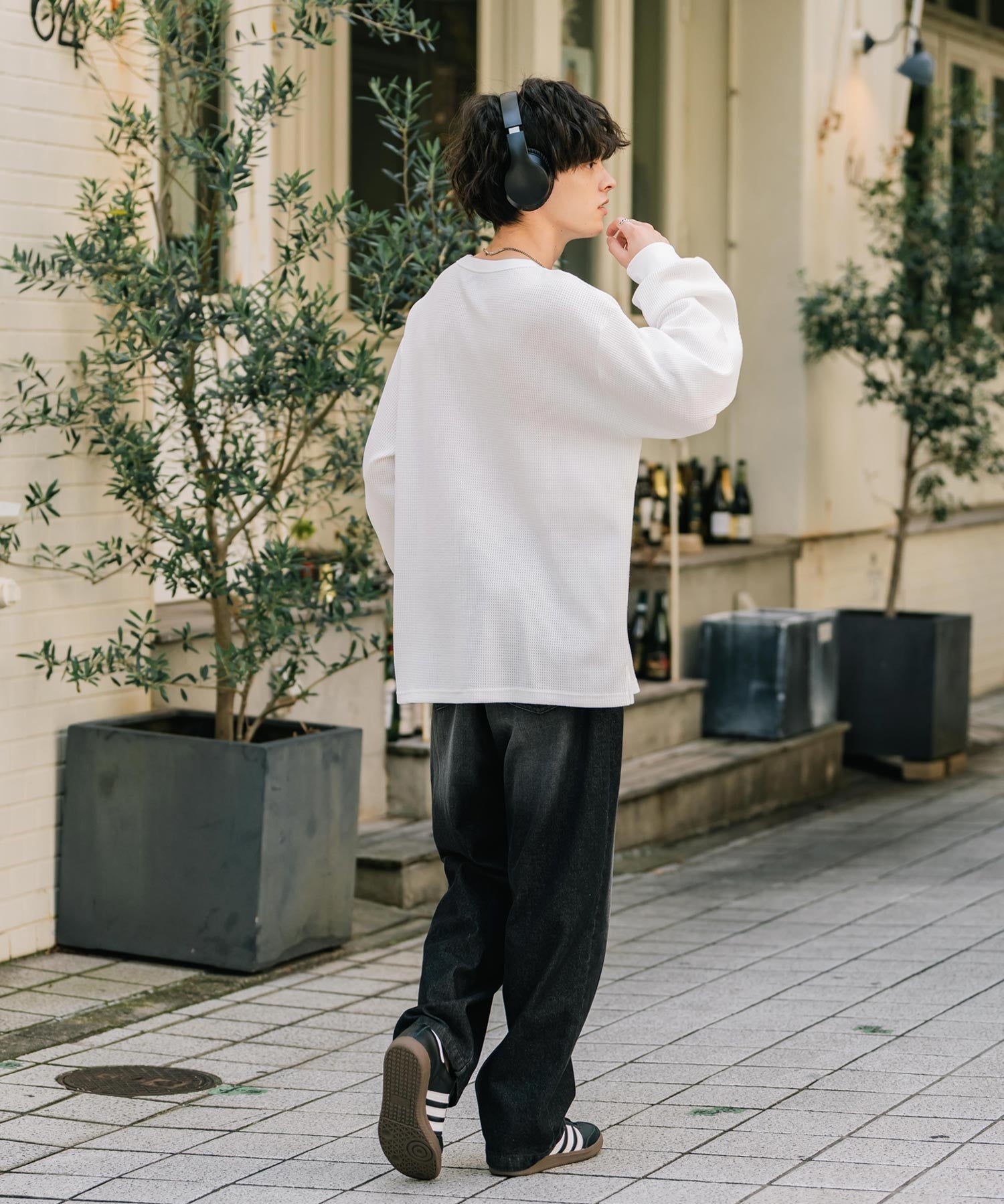 オーバーサイズ T/Cワッフルクルーネック長袖Tシャツ 14621