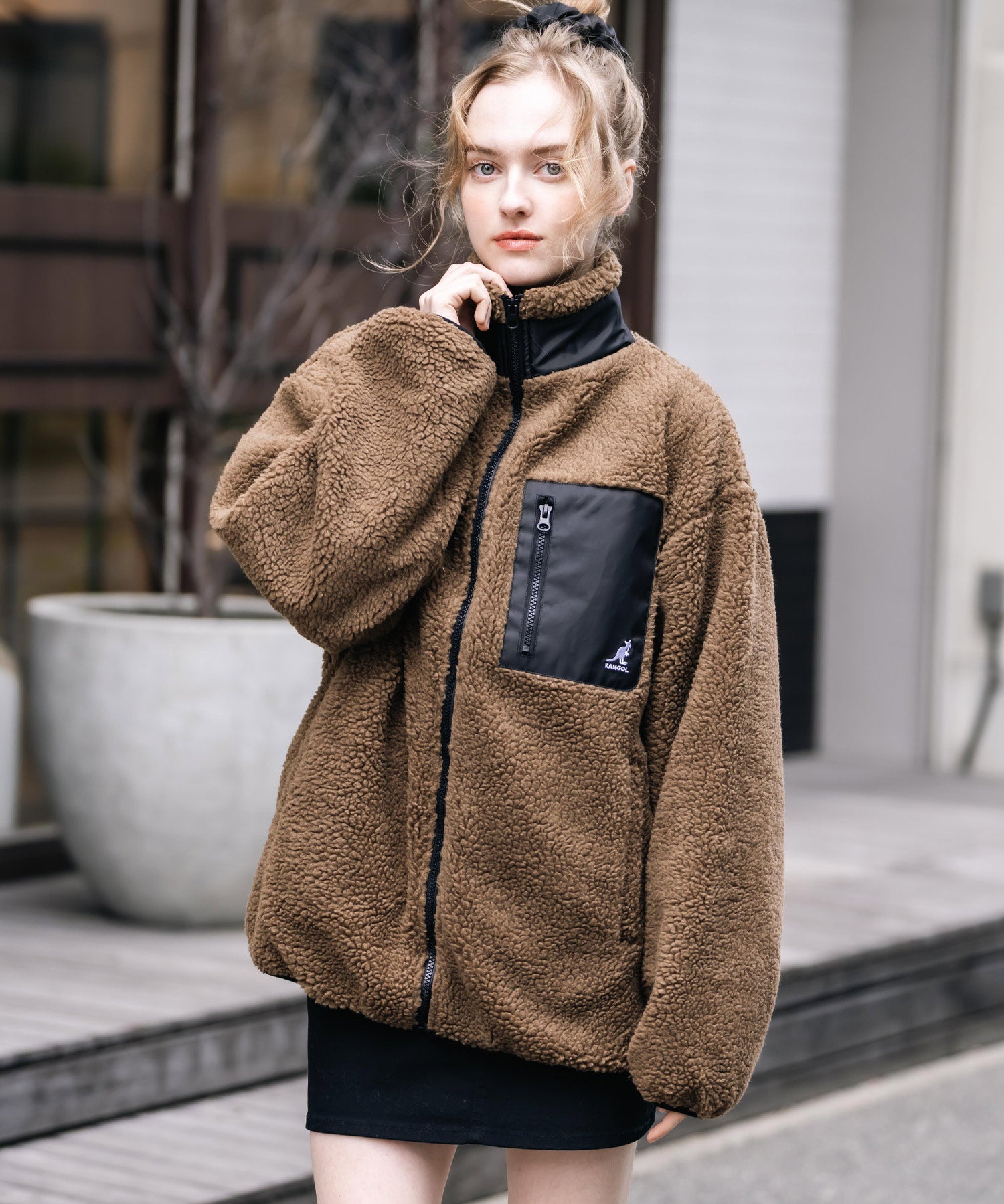 KANGOL カンゴール 別注コラボロゴ刺繍シープボアフリースジャケット/ブルゾン	 14623