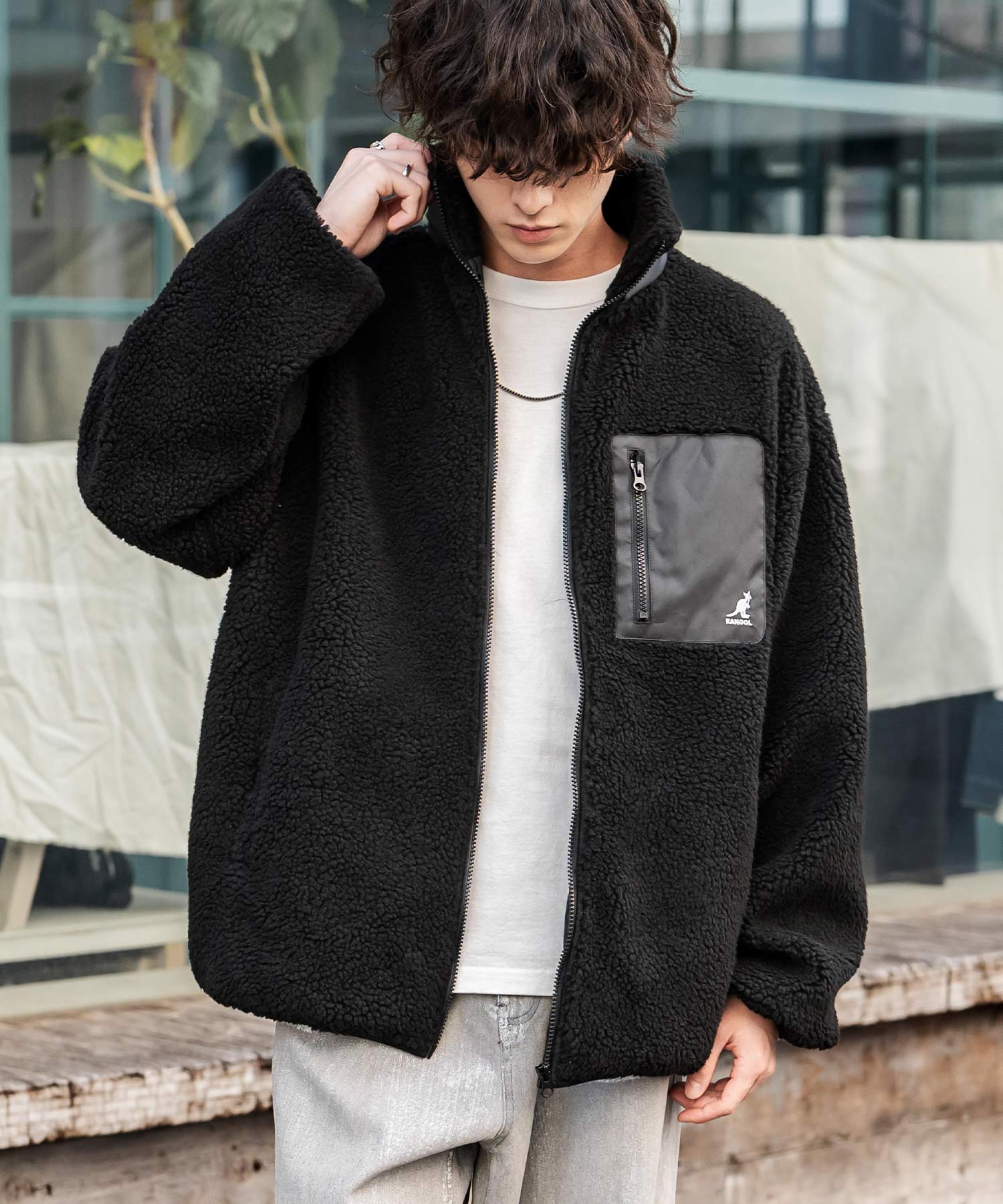 KANGOL カンゴール 別注コラボロゴ刺繍シープボアフリースジャケット