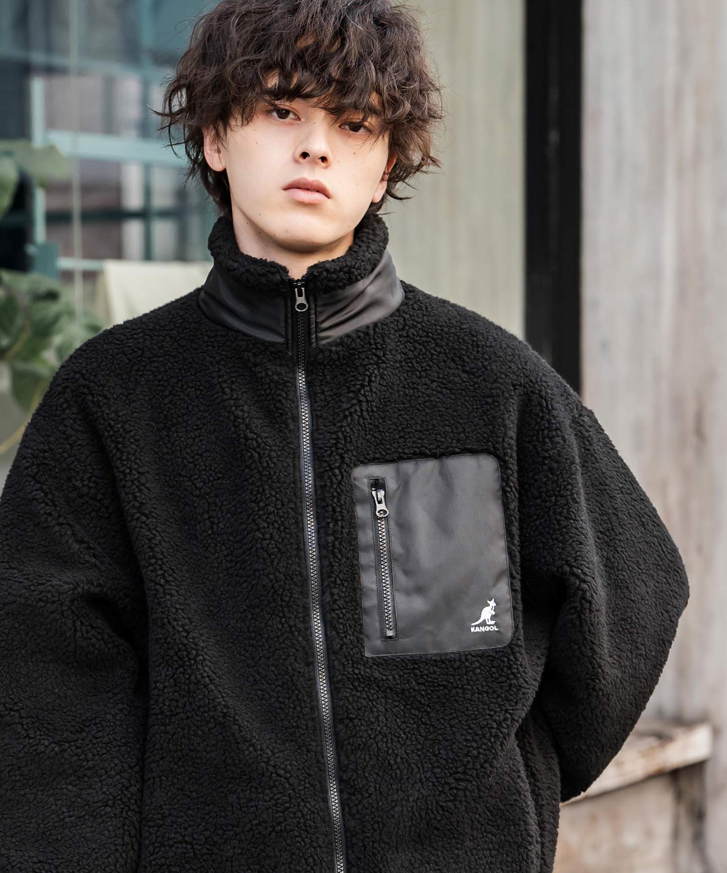 KANGOL カンゴール 別注コラボロゴ刺繍シープボアフリースジャケット