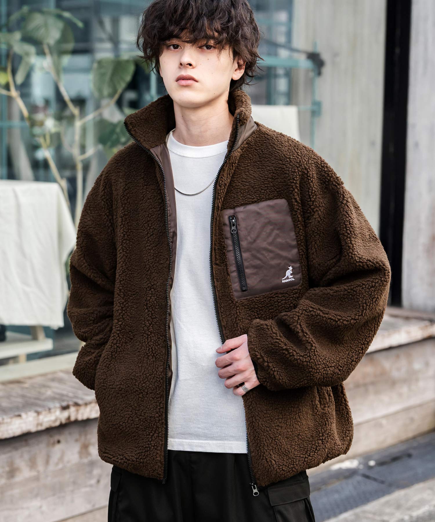 KANGOL カンゴール 別注コラボロゴ刺繍シープボアフリースジャケット