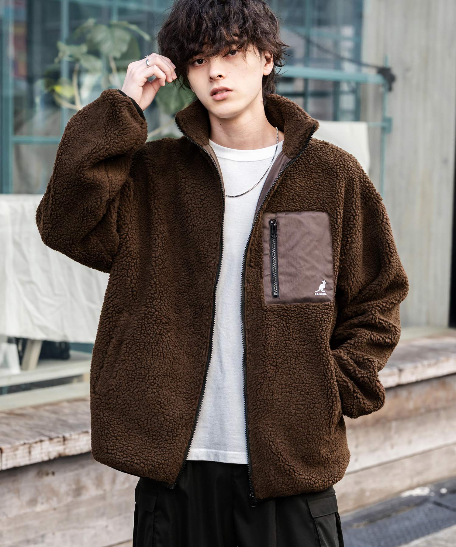 KANGOL カンゴール 別注コラボロゴ刺繍シープボアフリースジャケット