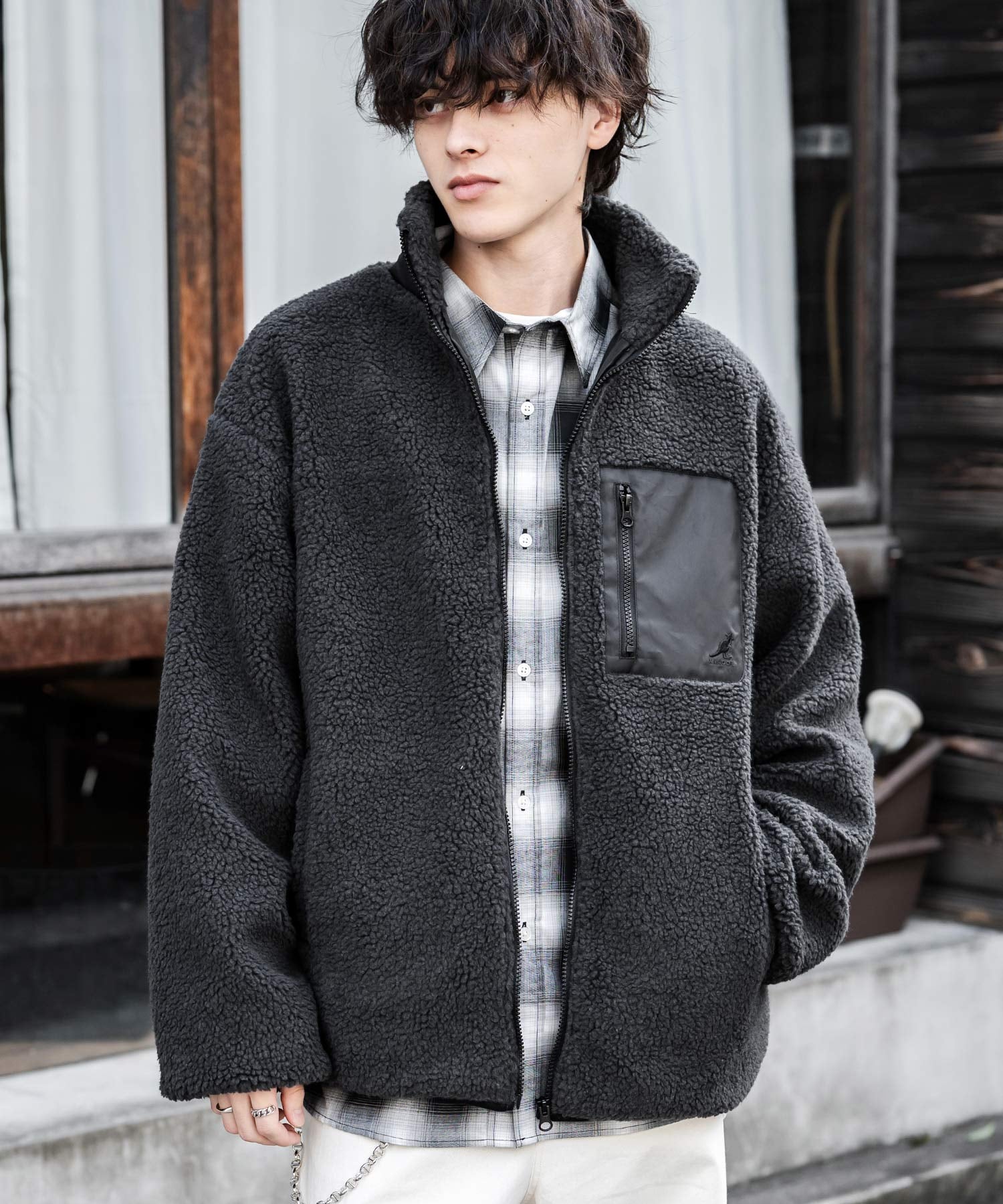 KANGOL カンゴール 別注コラボ ロゴ刺繍シープボアジャケット/ブルゾン 14623
