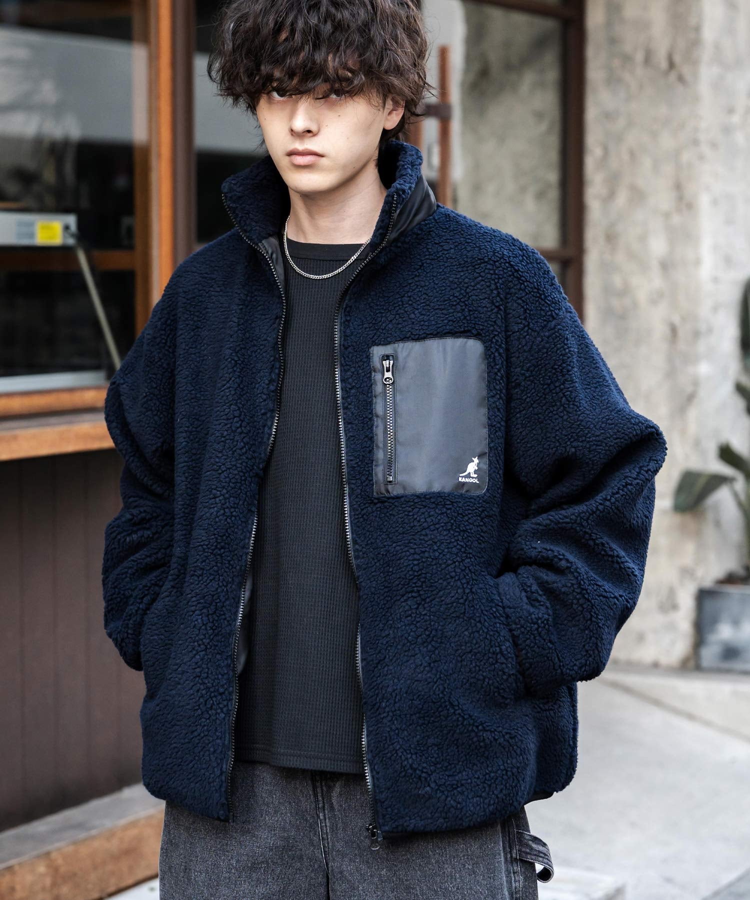 KANGOL カンゴール 別注コラボ ロゴ刺繍シープボアジャケット/ブルゾン 14623