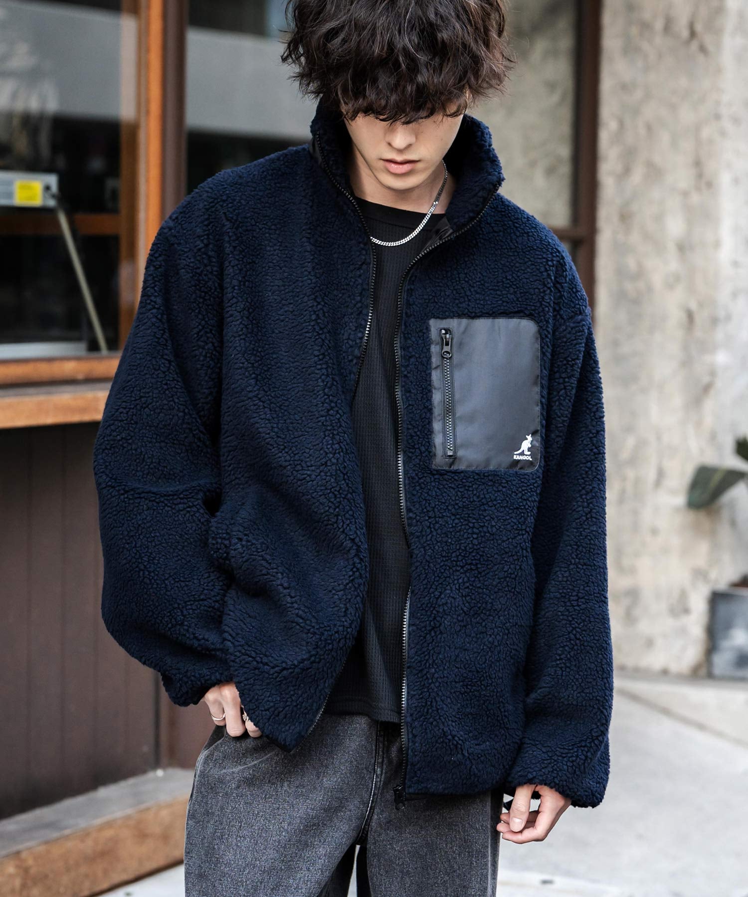 KANGOL カンゴール 別注コラボ ロゴ刺繍シープボアジャケット/ブルゾン 14623