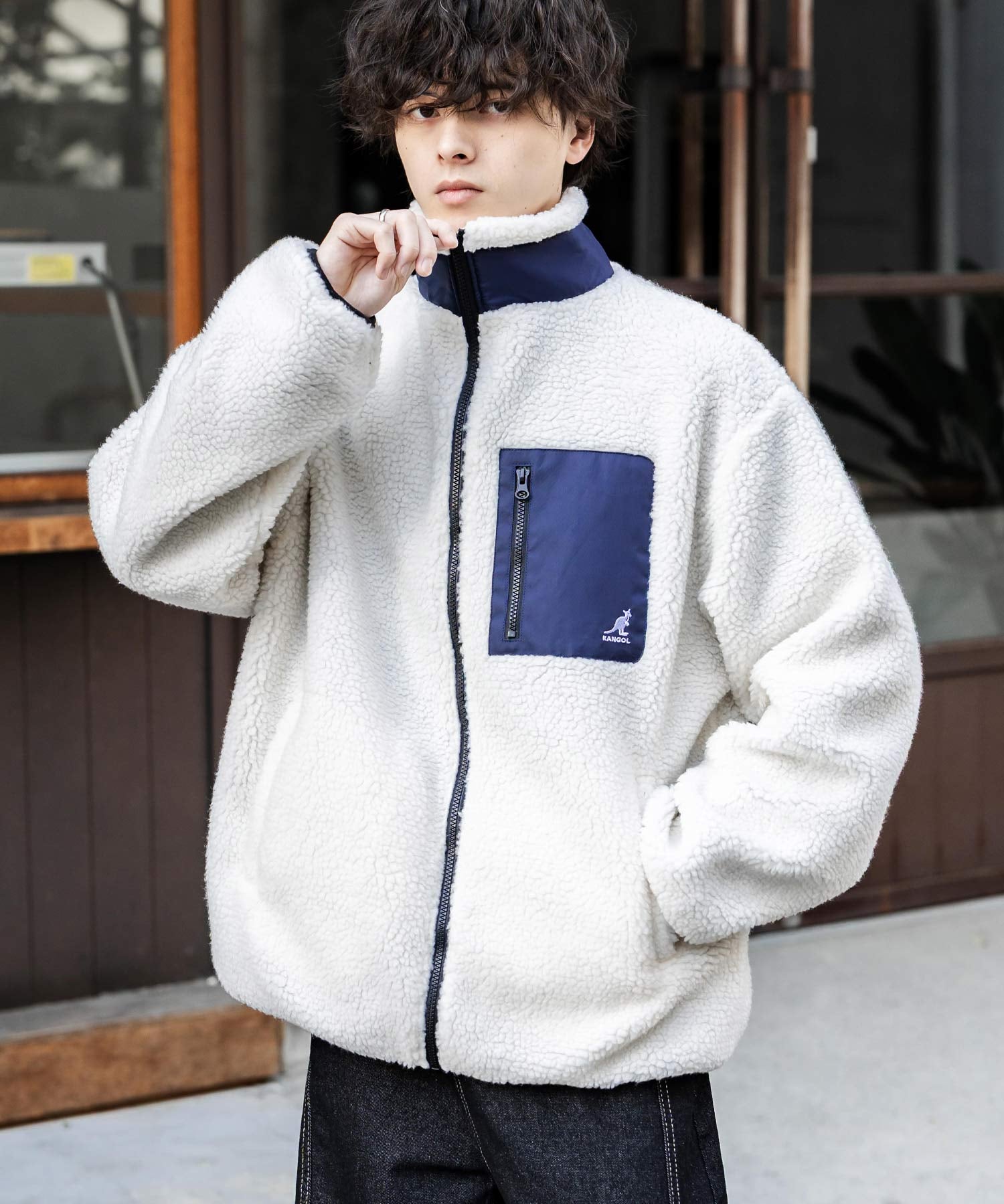 KANGOL カンゴール 別注コラボ ロゴ刺繍シープボアジャケット/ブルゾン 14623