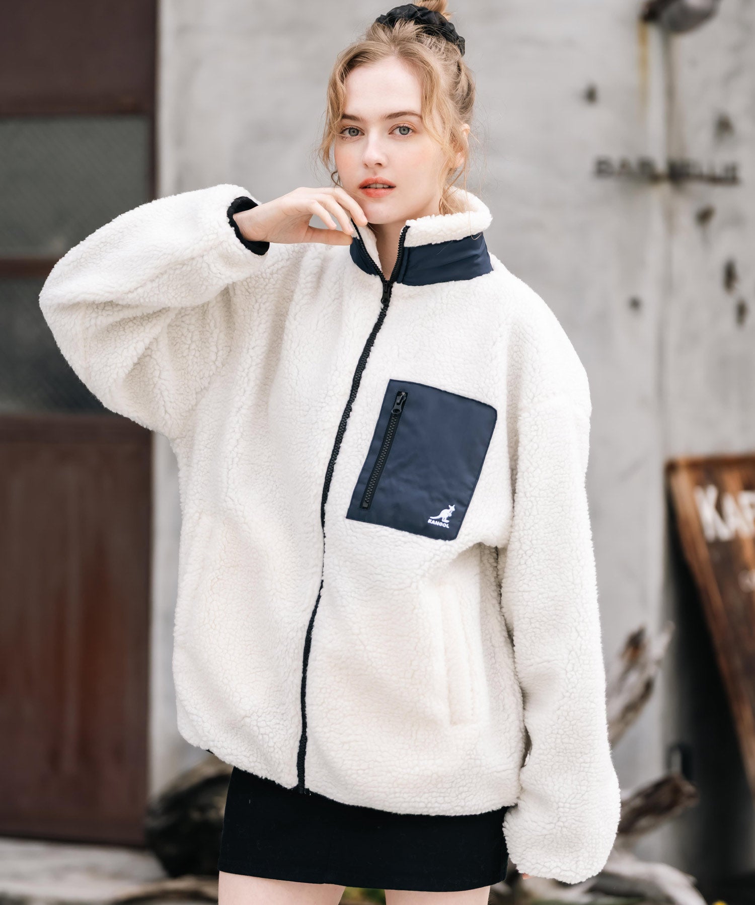 KANGOL カンゴール 別注コラボロゴ刺繍シープボアフリースジャケット/ブルゾン	 14623