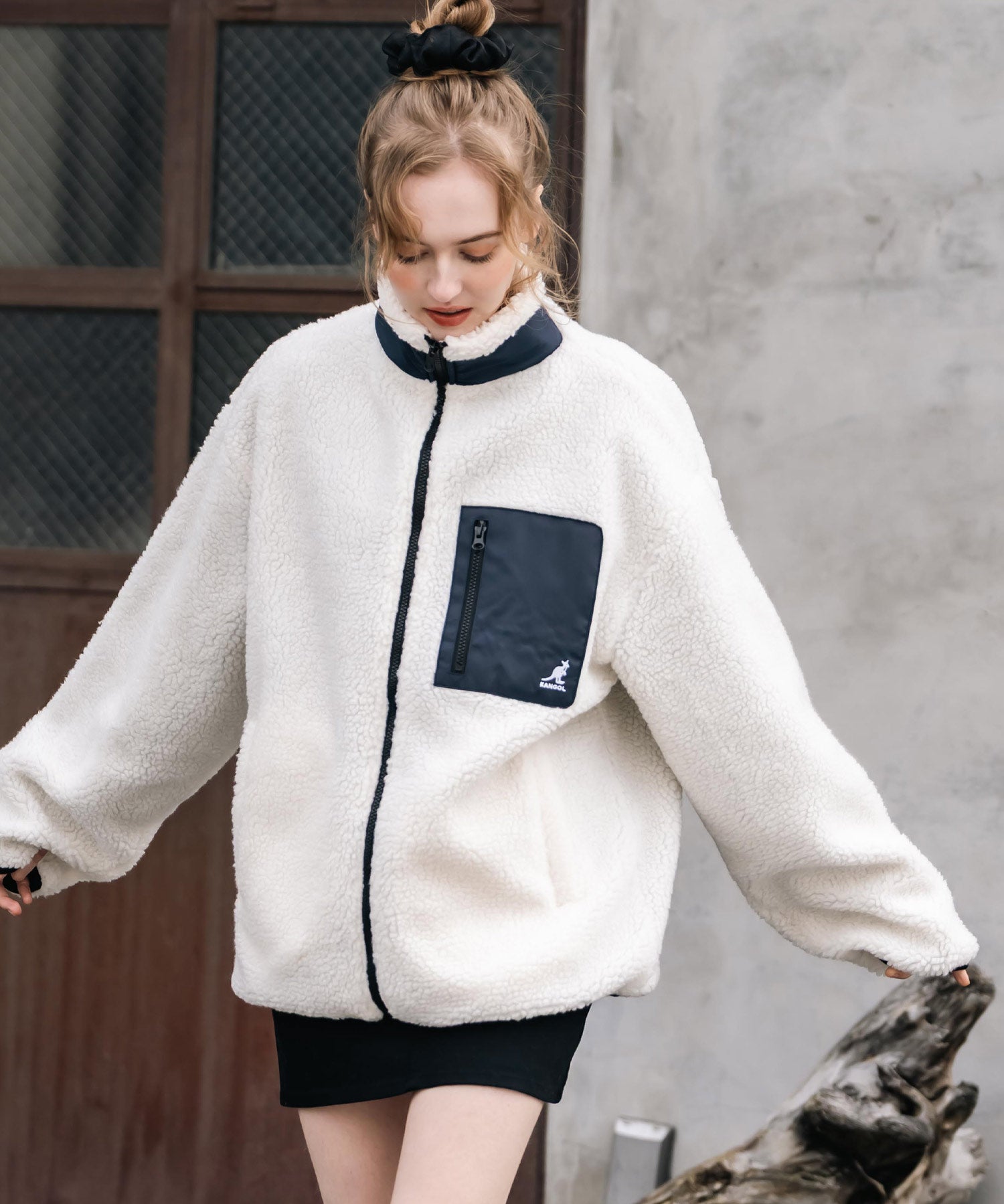 KANGOL カンゴール 別注コラボロゴ刺繍シープボアフリースジャケット/ブルゾン	 14623