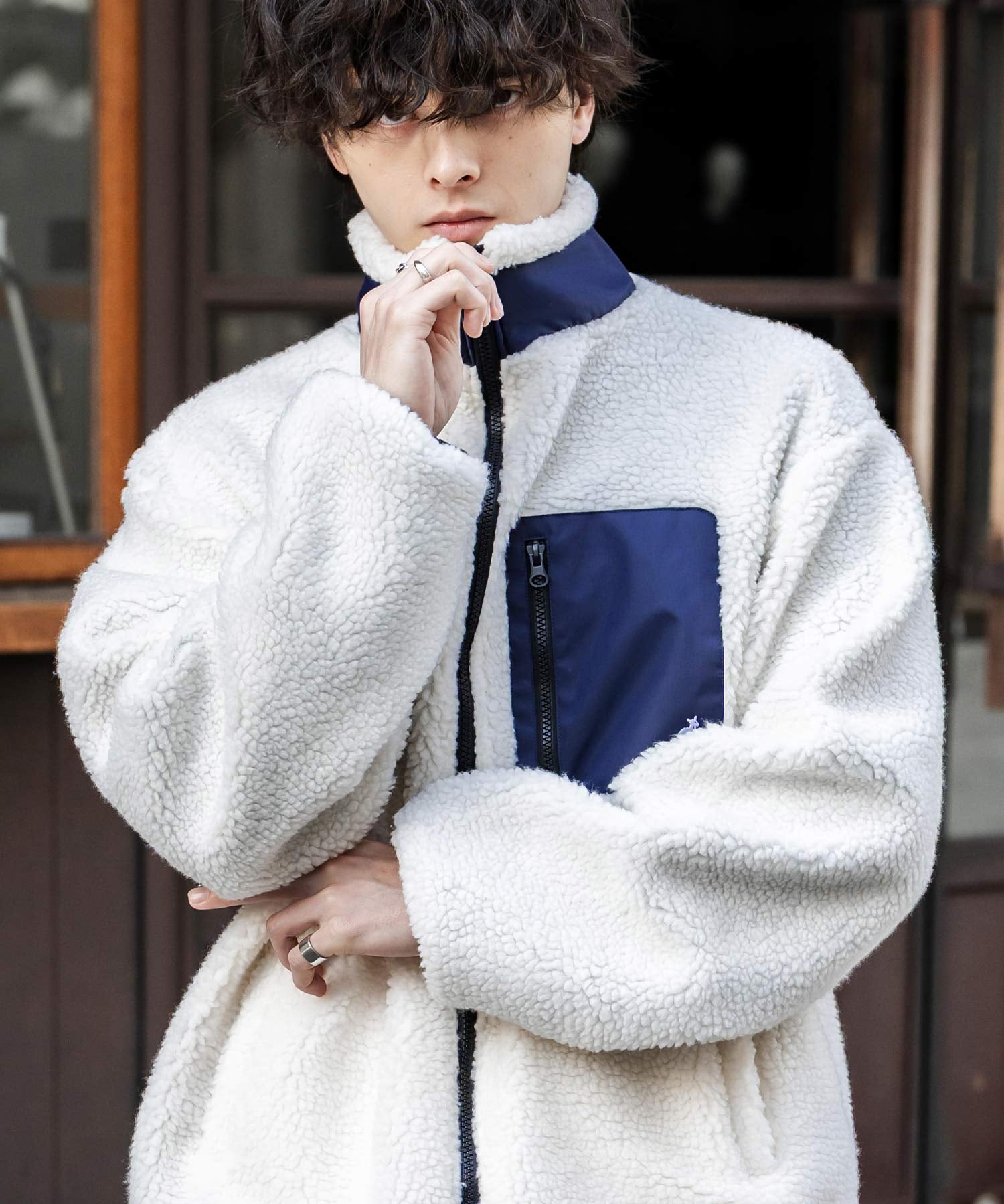 KANGOL カンゴール 別注コラボ ロゴ刺繍シープボアジャケット/ブルゾン 14623