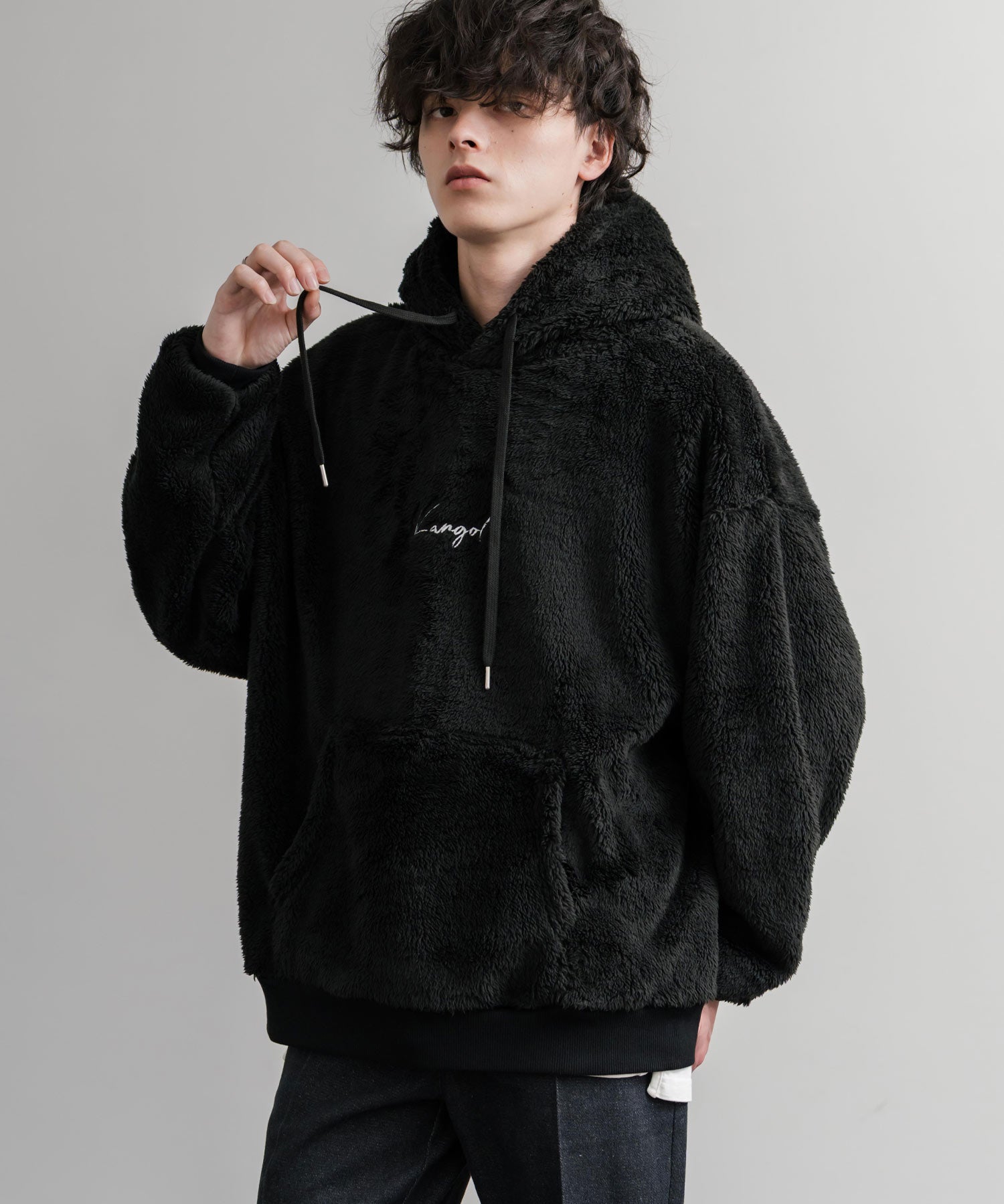 新色追加 KANGOL カンゴール 別注コラボ ロゴ刺繍シャギーボアフリースプルオーバーパーカー 14624