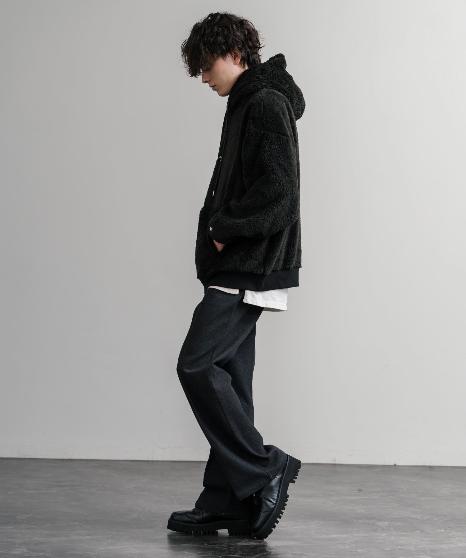 KANGOL カンゴール 別注コラボ ロゴ刺繍シャギーボアフリースプルオーバーパーカー 14624