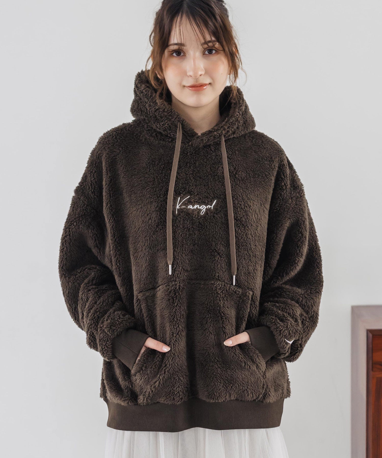 新色追加 KANGOL カンゴール 別注コラボ ロゴ刺繍シャギーボアフリースプルオーバーパーカー 14624