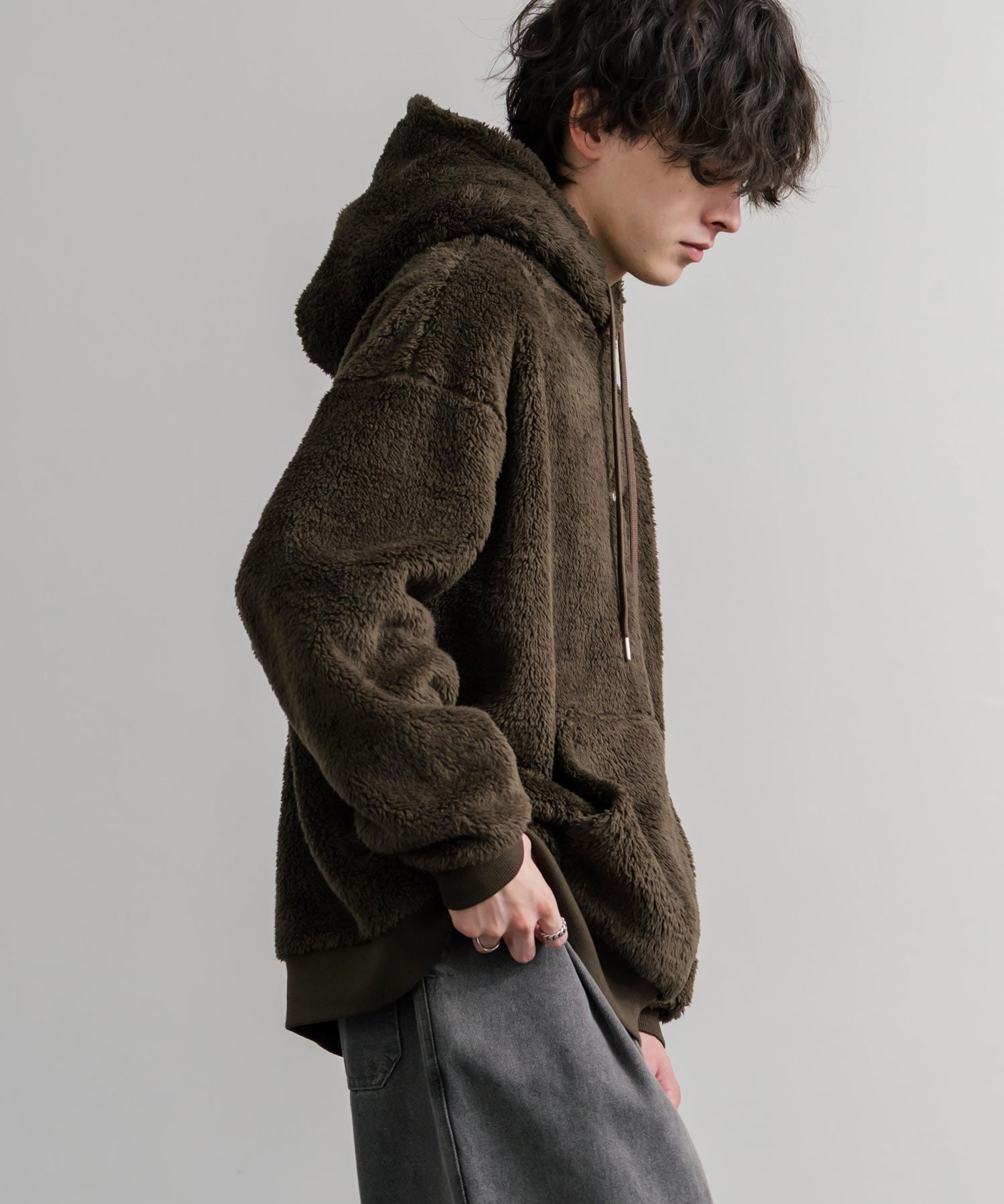 KANGOL カンゴール 別注コラボ ロゴ刺繍シャギーボアフリースプルオーバーパーカー 14624