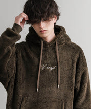 KANGOL カンゴール 別注コラボ ロゴ刺繍シャギーボアフリースプルオーバーパーカー 14624