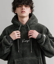 KANGOL カンゴール 別注コラボ ロゴ刺繍シャギーボアフリースプルオーバーパーカー 14624