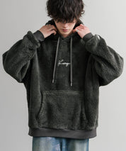 KANGOL カンゴール 別注コラボ ロゴ刺繍シャギーボアフリースプルオーバーパーカー 14624