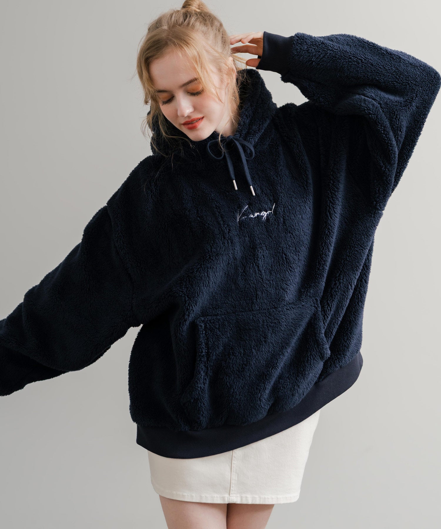 KANGOL カンゴール 別注コラボ ロゴ刺繍シャギーボアフリースプルオーバーパーカー 14624