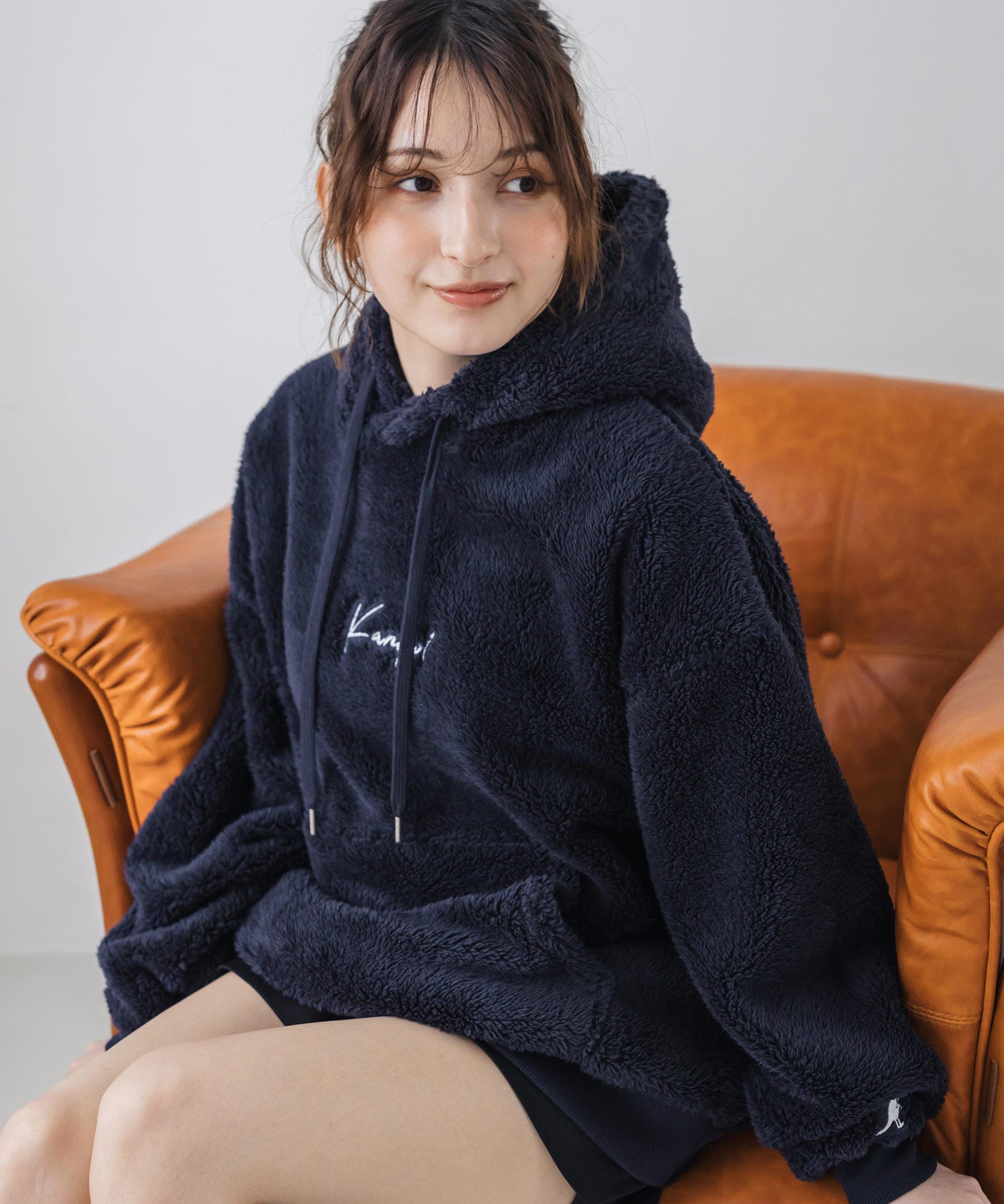 新色追加 KANGOL カンゴール 別注コラボ ロゴ刺繍シャギーボアフリースプルオーバーパーカー 14624