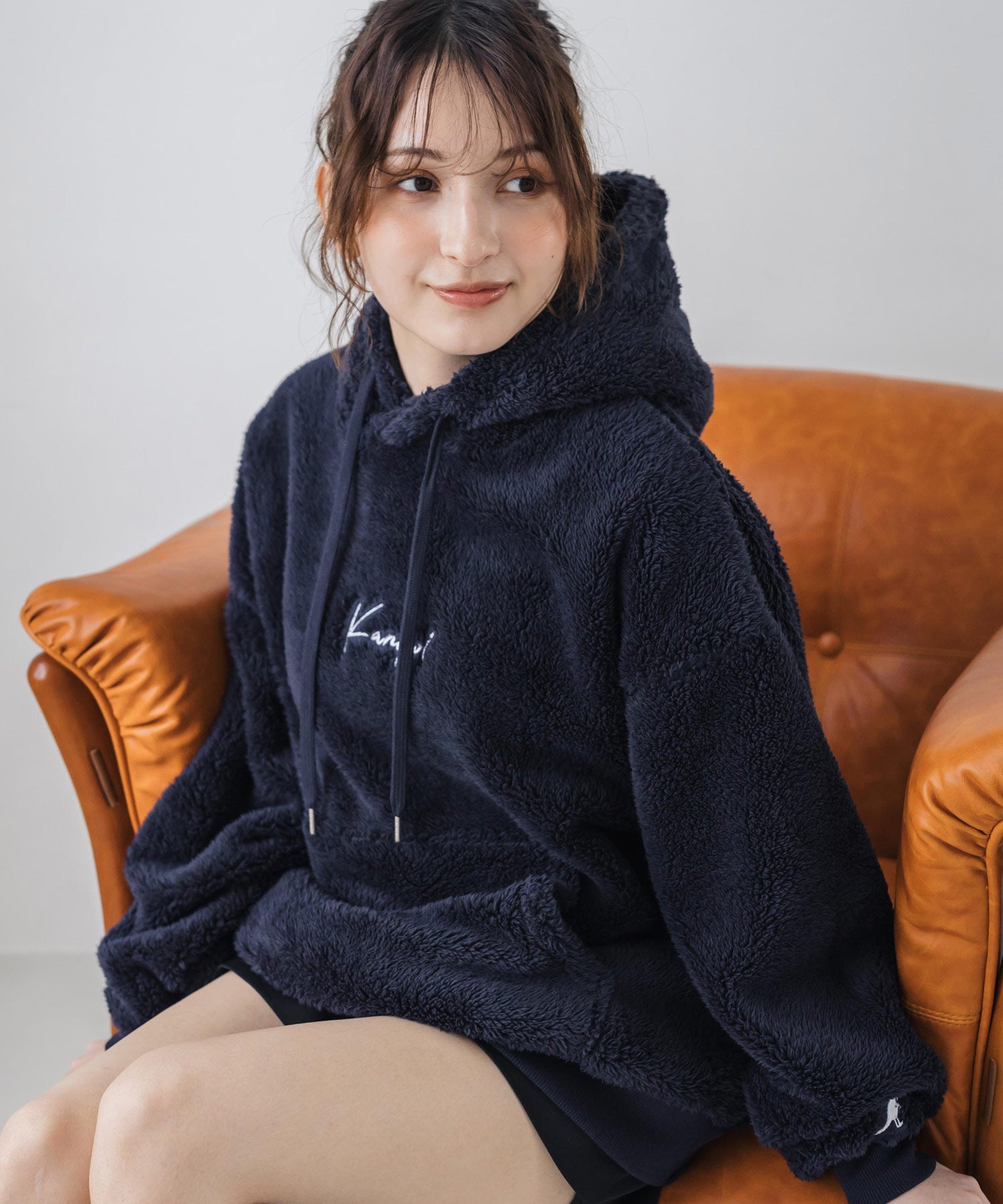 新色追加 KANGOL カンゴール 別注コラボ ロゴ刺繍シャギーボアフリースプルオーバーパーカー 14624