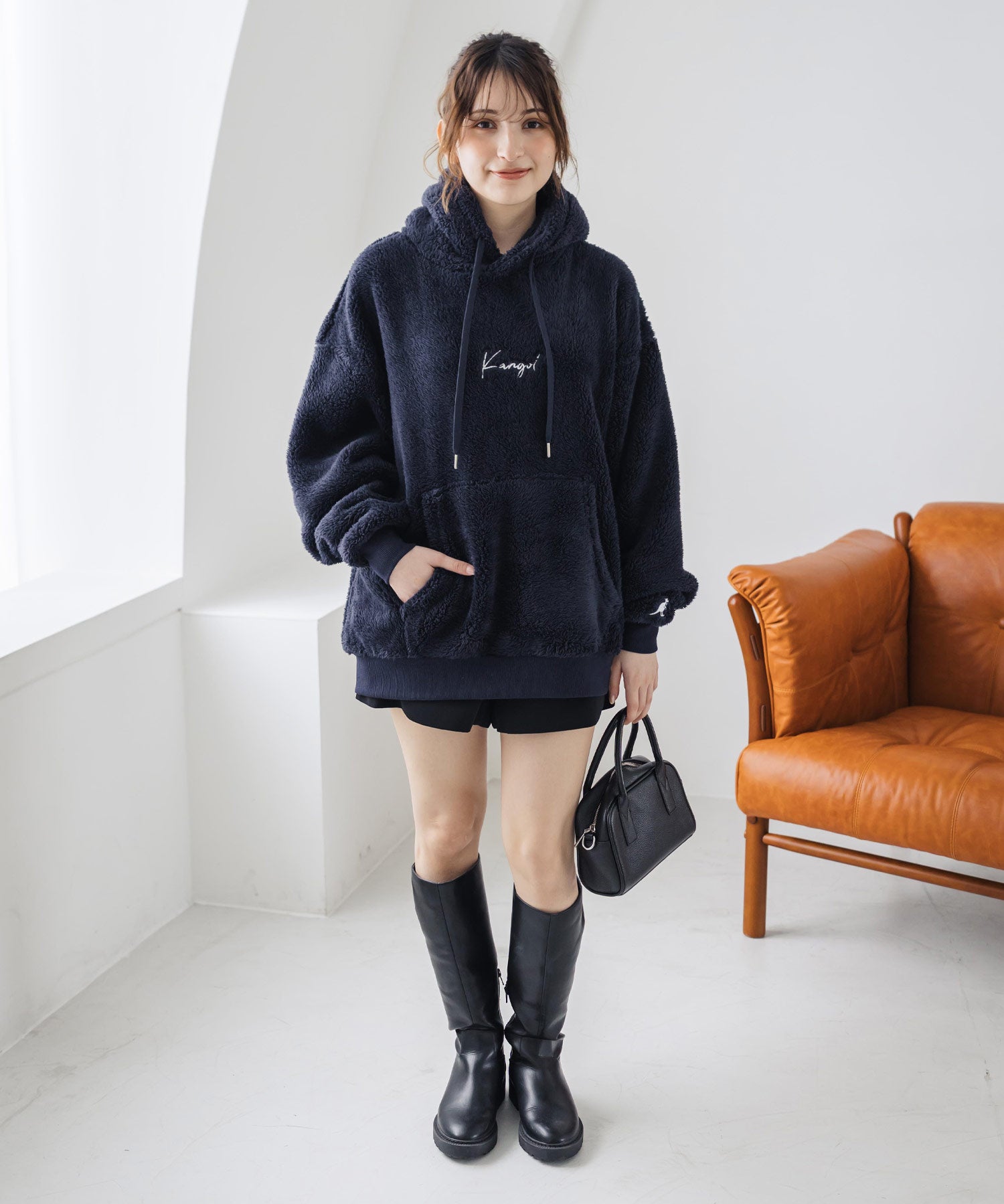 新色追加 KANGOL カンゴール 別注コラボ ロゴ刺繍シャギーボアフリースプルオーバーパーカー 14624