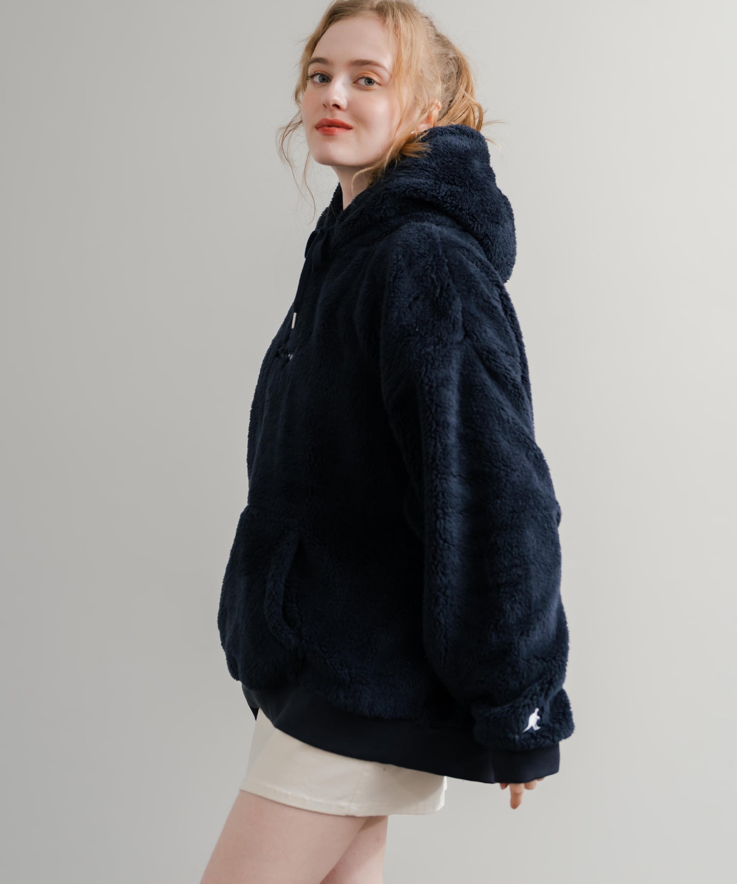 KANGOL カンゴール 別注コラボ ロゴ刺繍シャギーボアフリースプルオーバーパーカー 14624