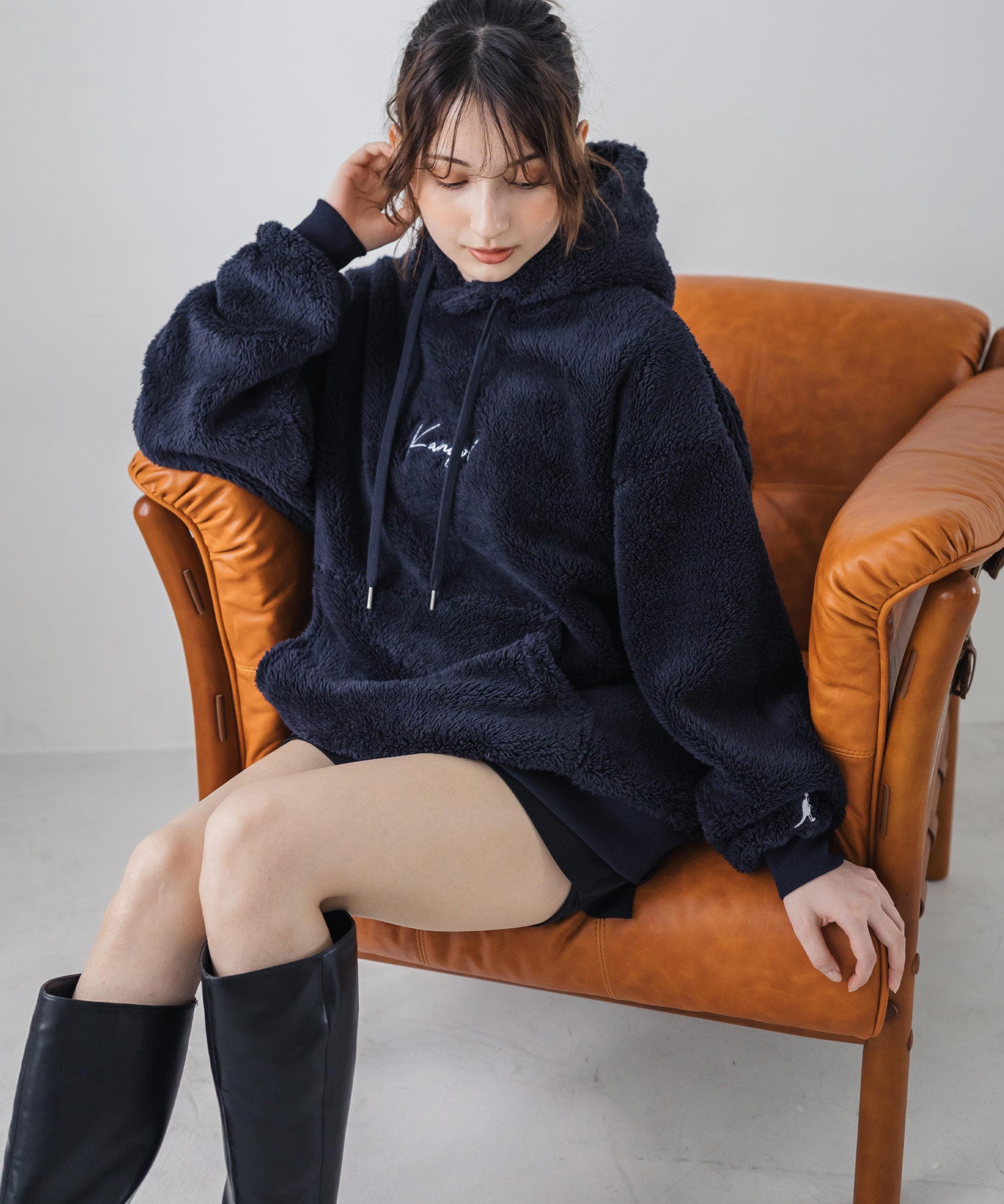 新色追加 KANGOL カンゴール 別注コラボ ロゴ刺繍シャギーボアフリースプルオーバーパーカー 14624