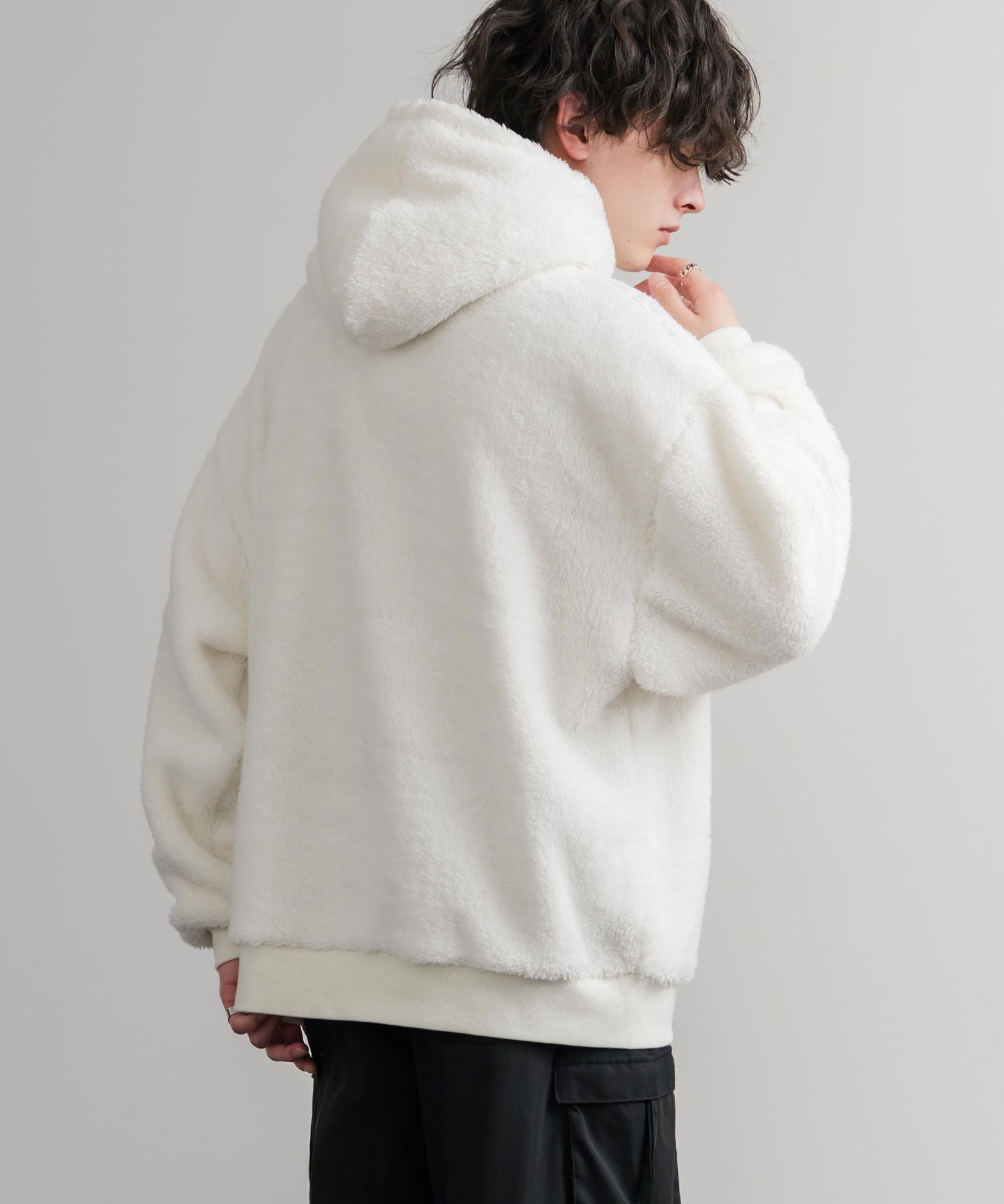 KANGOL カンゴール 別注コラボ ロゴ刺繍シャギーボアフリースプルオーバーパーカー 14624