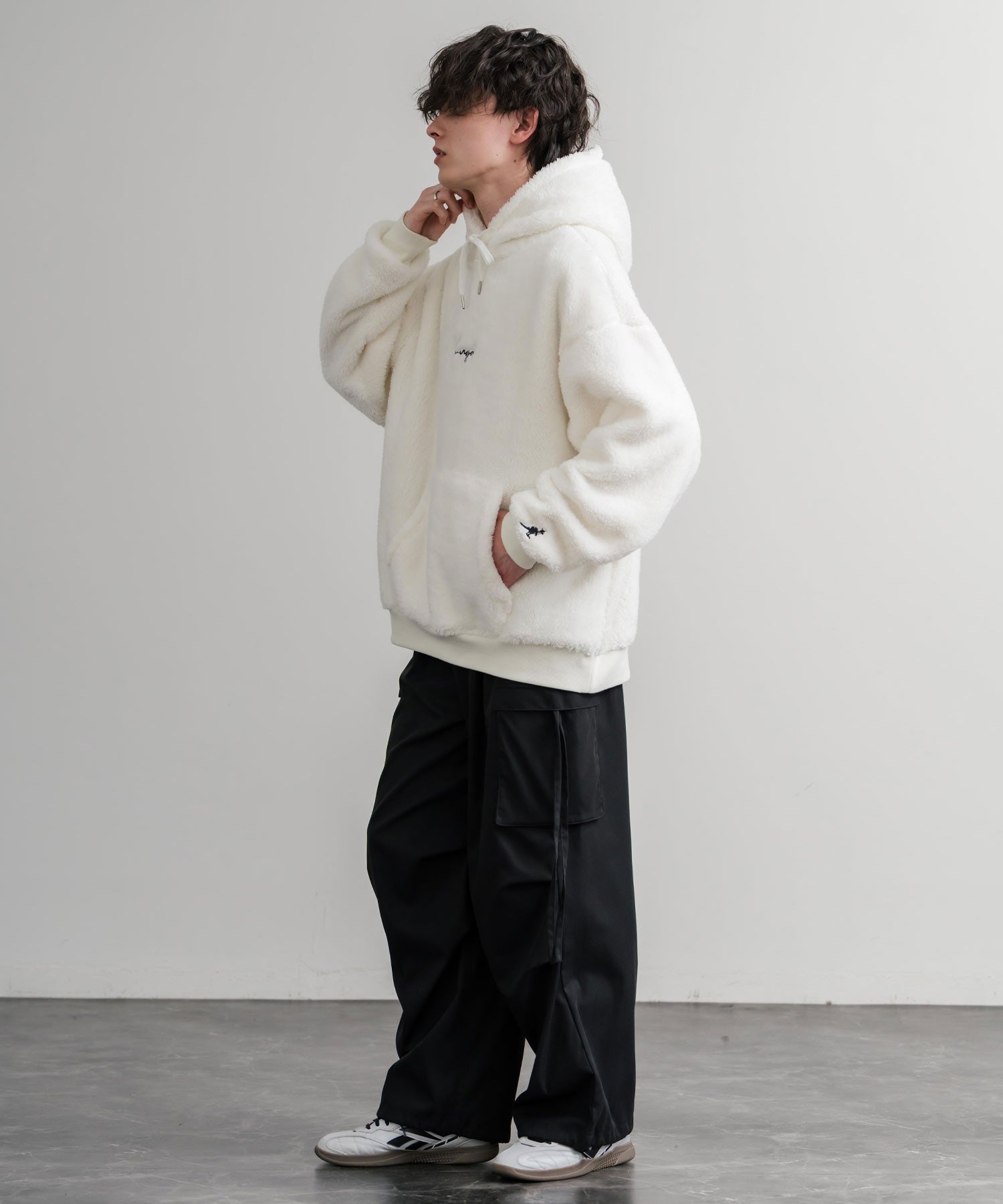 KANGOL カンゴール 別注コラボ ロゴ刺繍シャギーボアフリースプルオーバーパーカー 14624