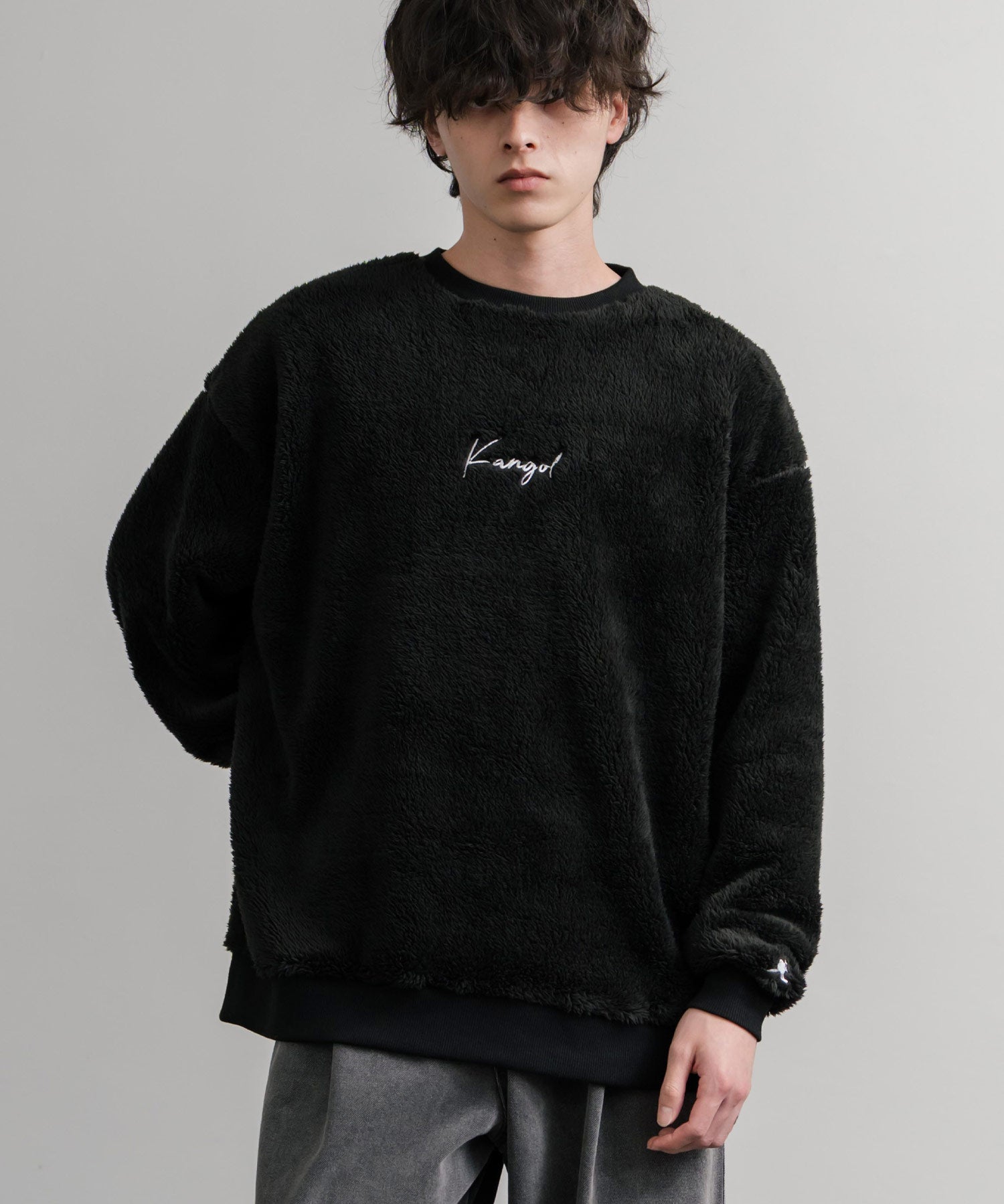 KANGOL カンゴール 別注コラボ ロゴ刺繍シャギーボアフリースクルーネックトレーナー 14625