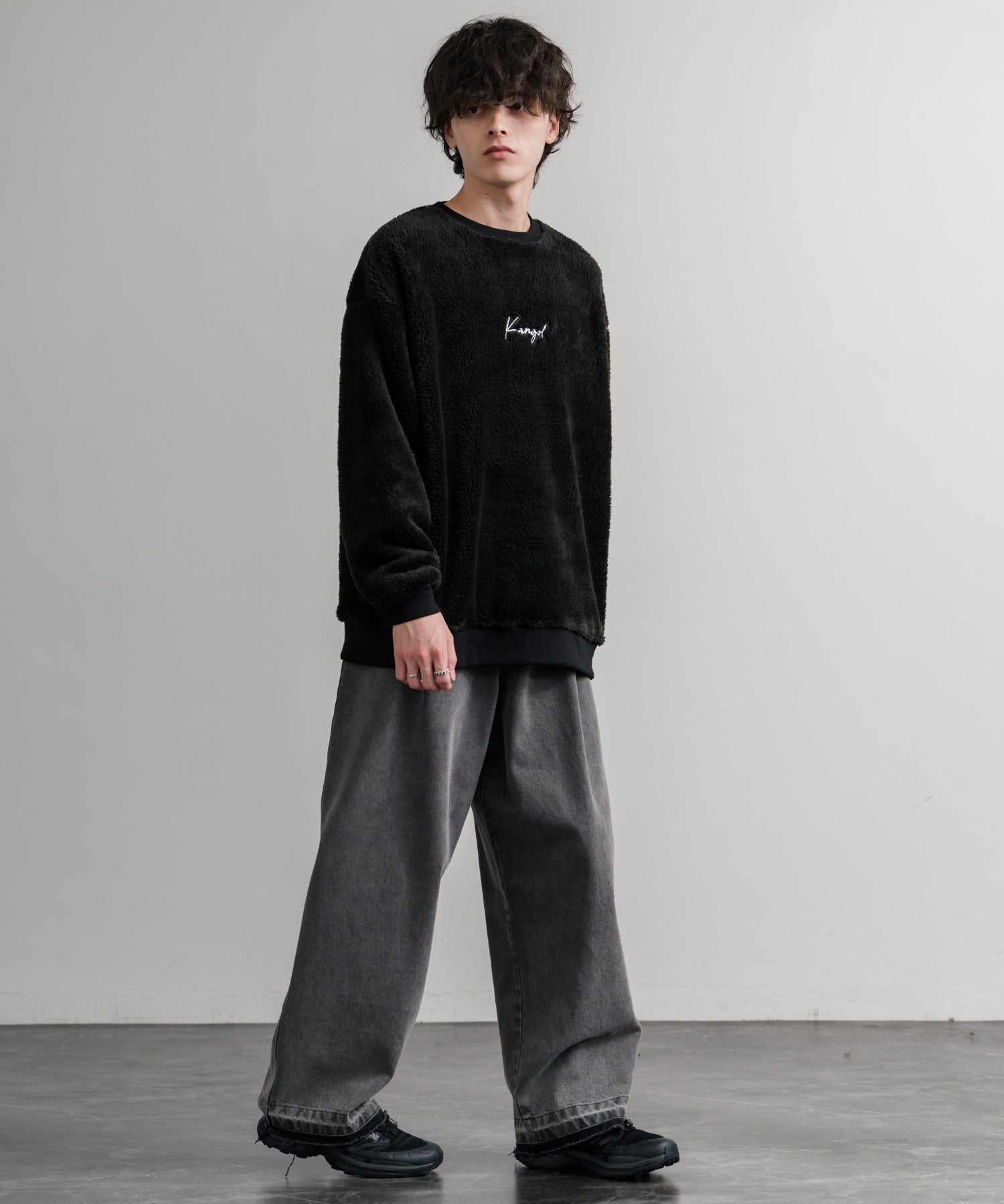 KANGOL カンゴール 別注コラボ ロゴ刺繍シャギーボアフリースクルーネックトレーナー 14625