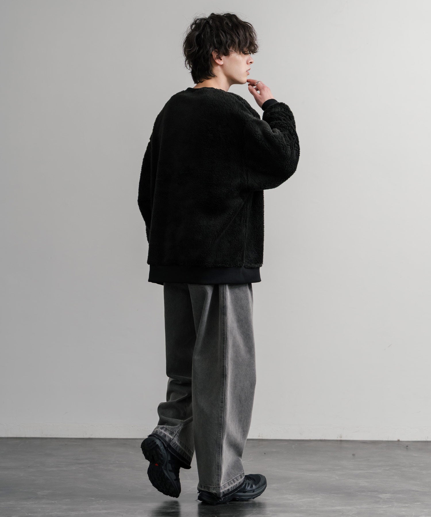 KANGOL カンゴール 別注コラボ ロゴ刺繍シャギーボアフリースクルーネックトレーナー 14625