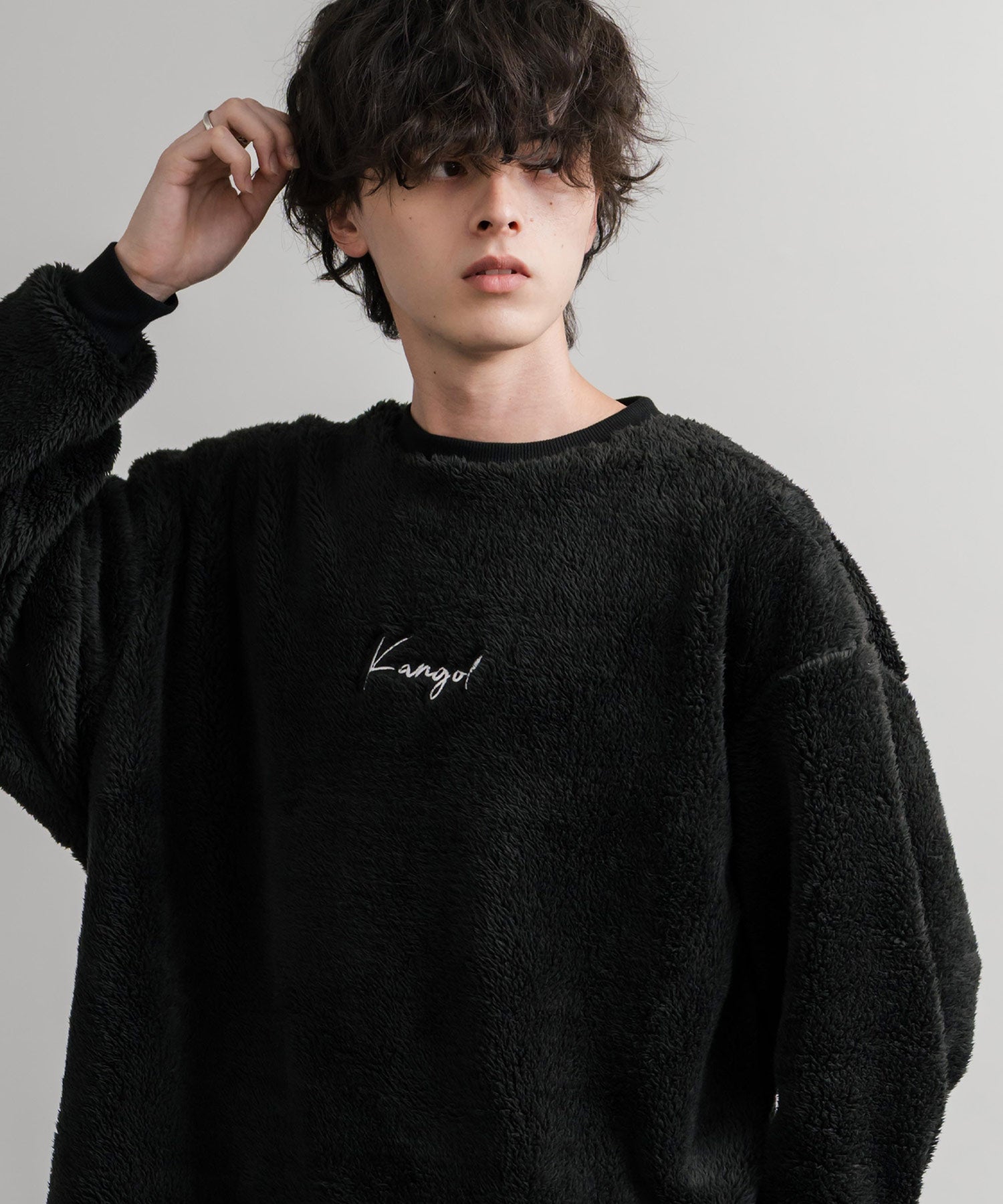 KANGOL カンゴール 別注コラボ ロゴ刺繍シャギーボアフリースクルーネックトレーナー 14625