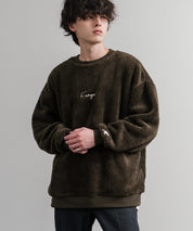KANGOL カンゴール 別注コラボ ロゴ刺繍シャギーボアフリースクルーネックトレーナー 14625