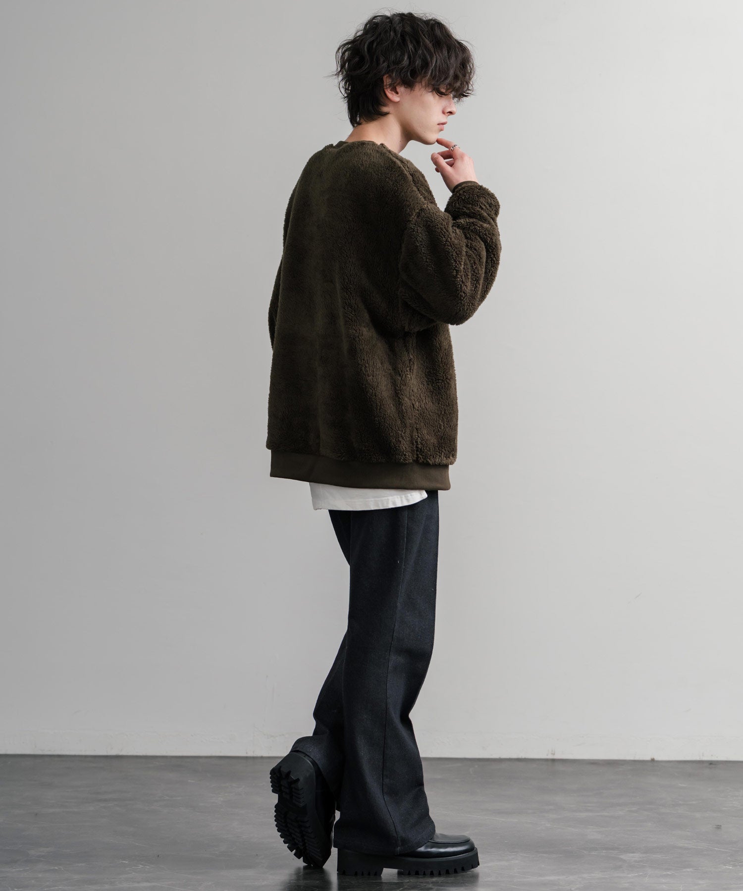 KANGOL カンゴール 別注コラボ ロゴ刺繍シャギーボアフリースクルーネックトレーナー 14625
