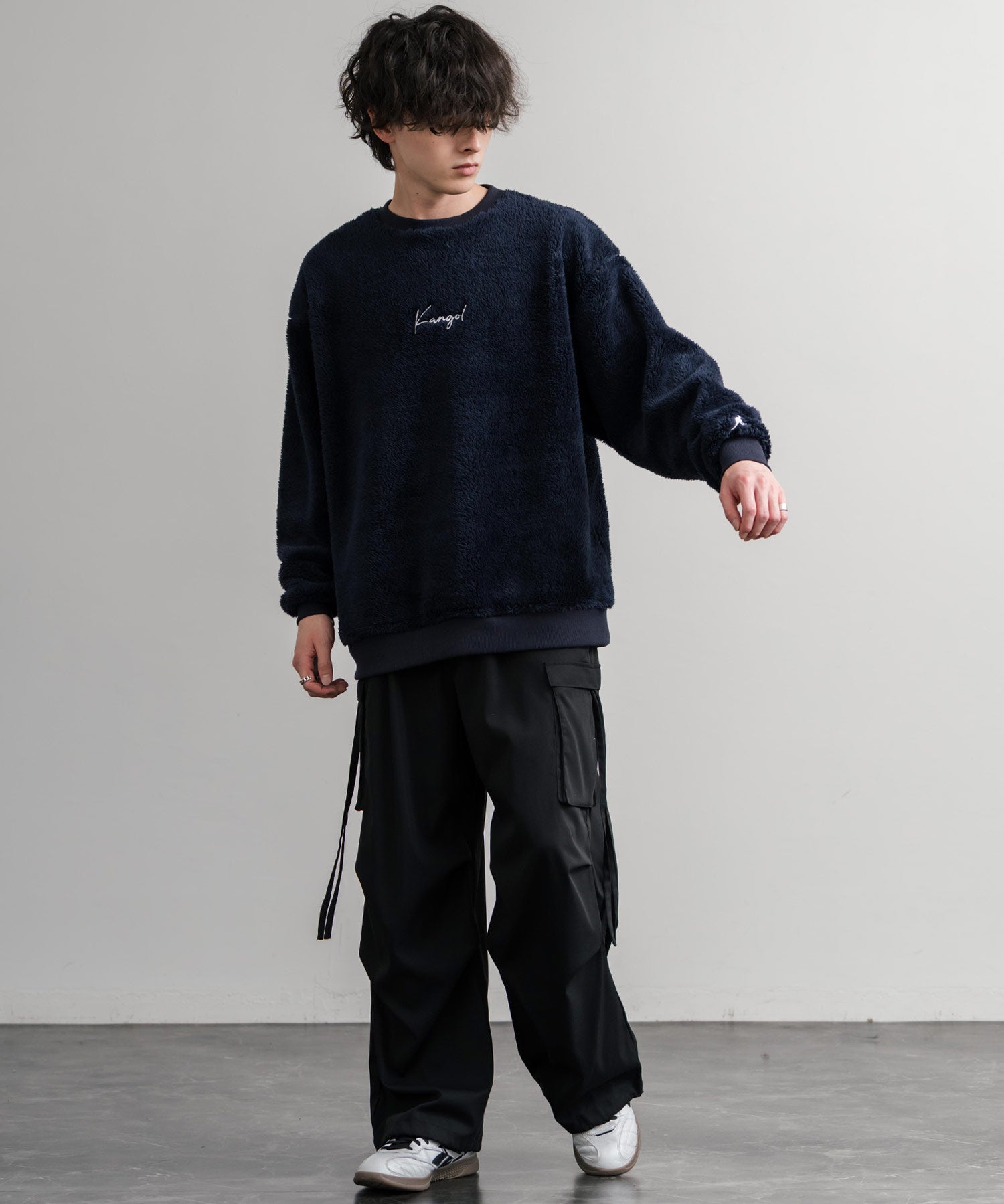 KANGOL カンゴール 別注コラボ ロゴ刺繍シャギーボアフリースクルーネックトレーナー 14625