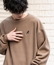 KANGOL 別注コラボ オーバーサイズロゴ刺繍裏起毛マイクロフリースプルオーバートレーナー 14626