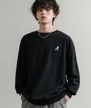 KANGOL 別注コラボ オーバーサイズロゴ刺繍裏起毛マイクロフリースプルオーバートレーナー 14626