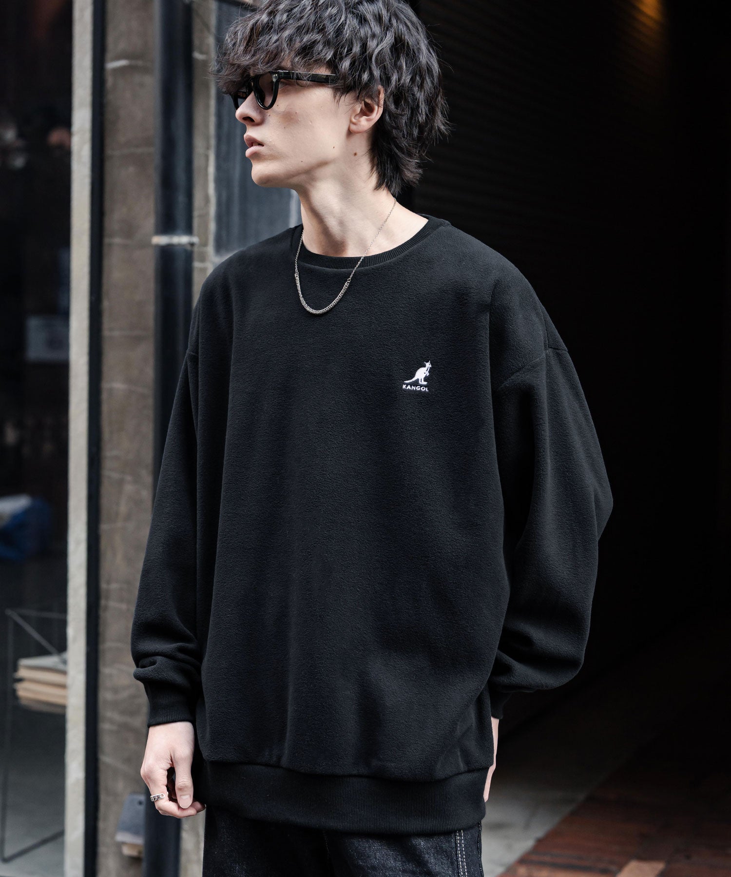 KANGOL 別注コラボ オーバーサイズロゴ刺繍裏起毛マイクロフリースプルオーバートレーナー 14626