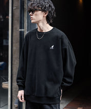 KANGOL 別注コラボ オーバーサイズロゴ刺繍裏起毛マイクロフリースプルオーバートレーナー 14626